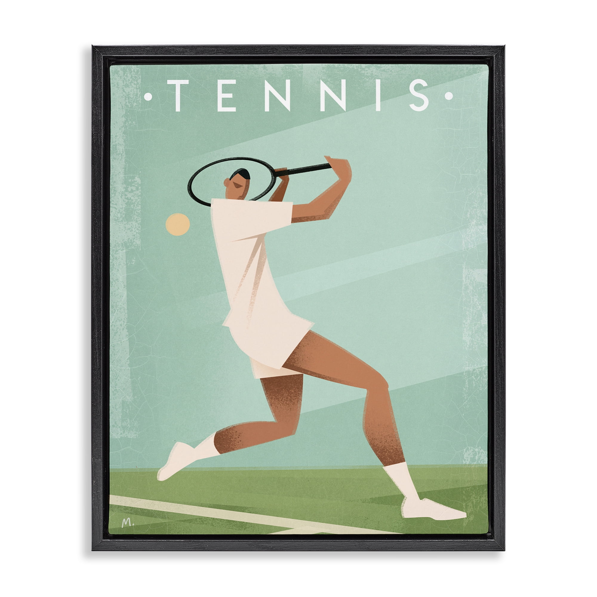 Stupell Industries Vintage Tennis Swing Black Framed Floater Canvas Wall Art, design by Martin Wickstrom