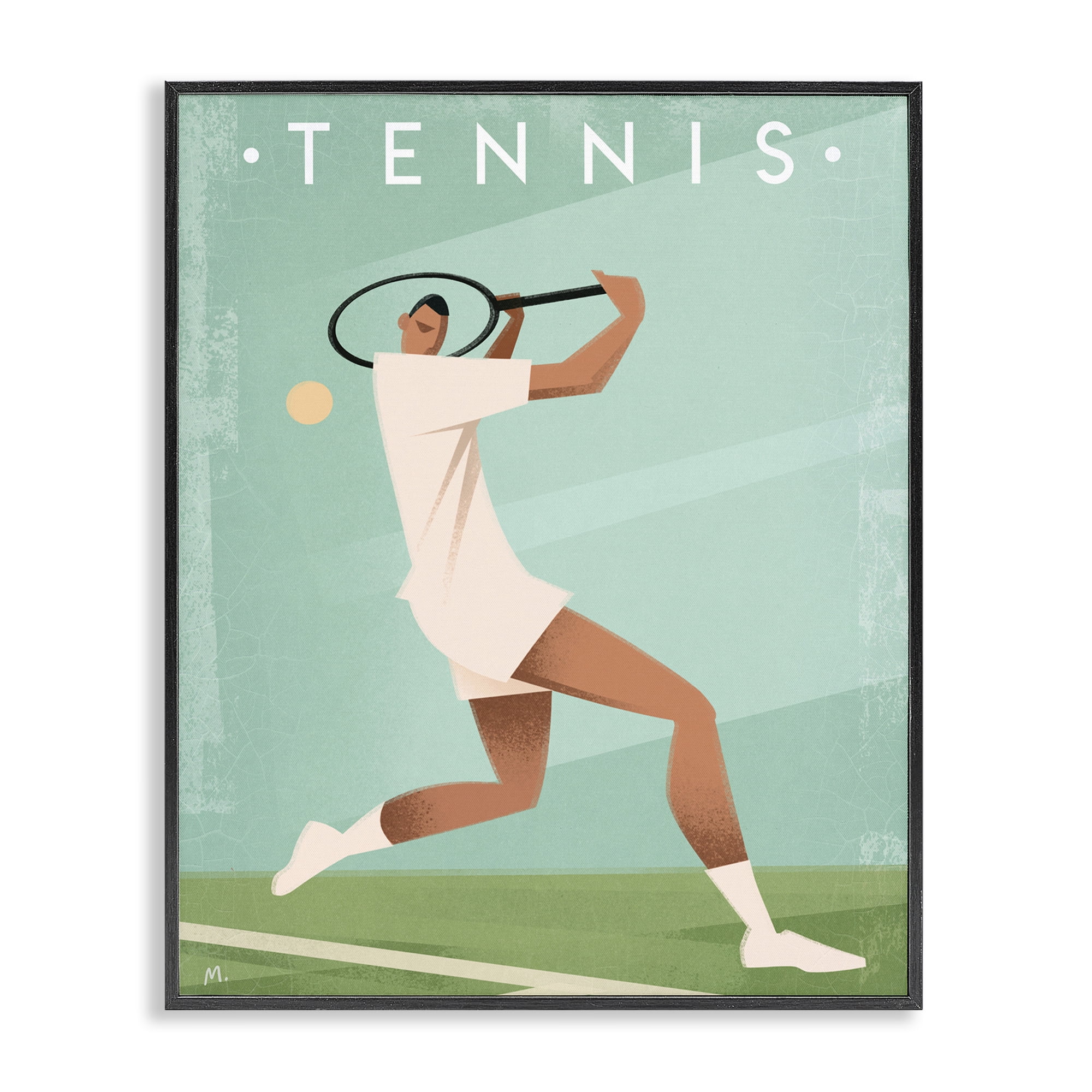 Stupell Industries Vintage Tennis Swing Black Framed Giclee Art, design by Martin Wickstrom