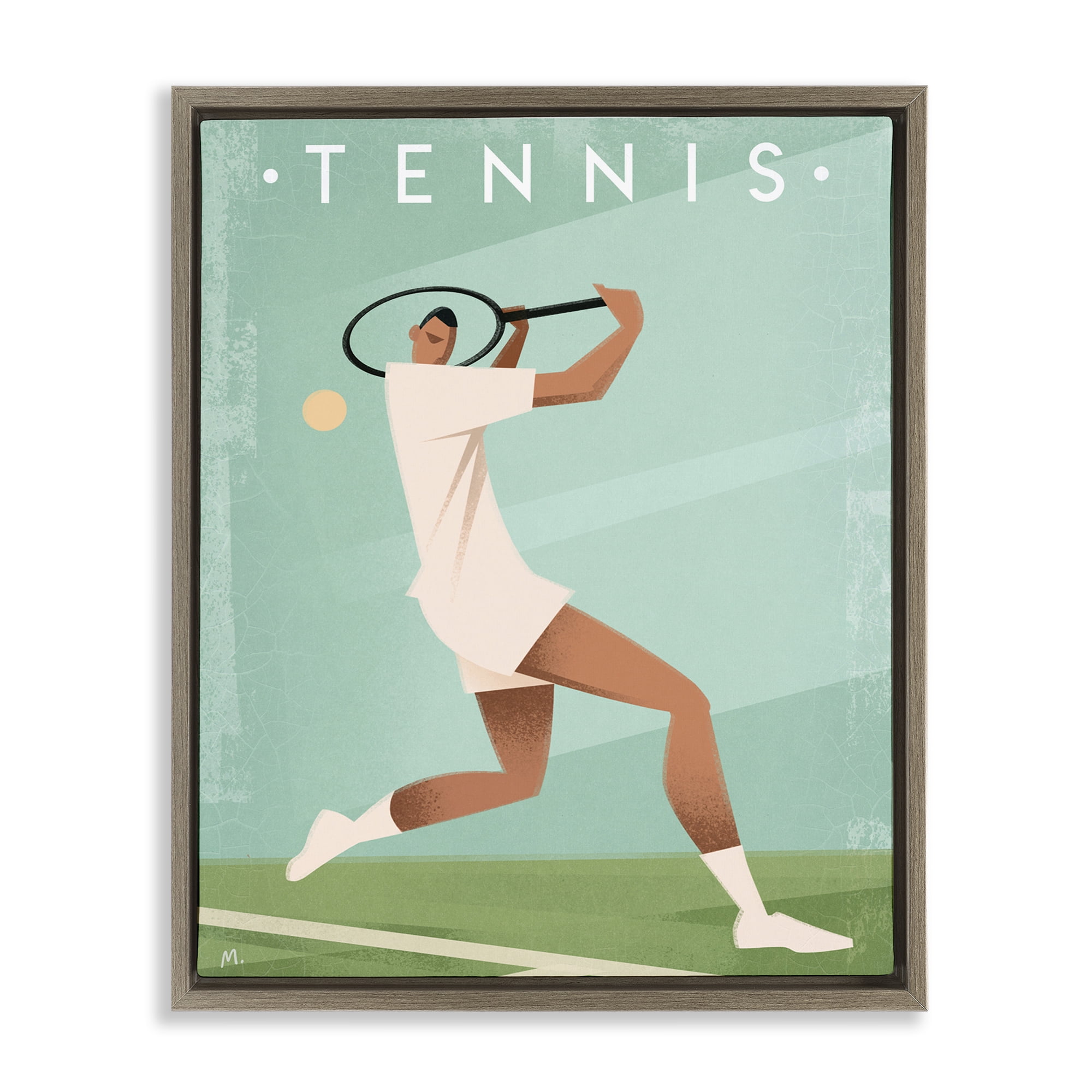 Stupell Industries Vintage Tennis Swing Brown Framed Floater Canvas Wall Art, design by Martin Wickstrom