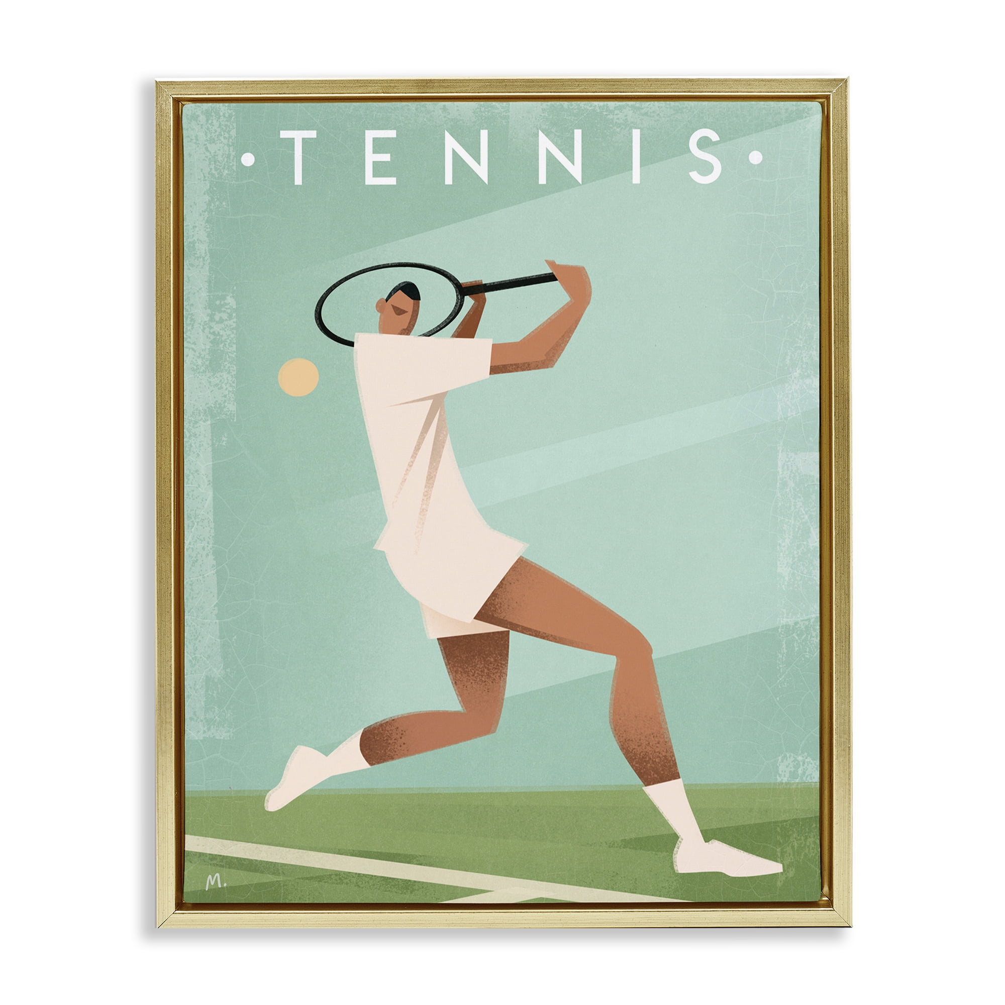 Stupell Industries Vintage Tennis Swing Gold Framed Floater Canvas Wall Art, design by Martin Wickstrom