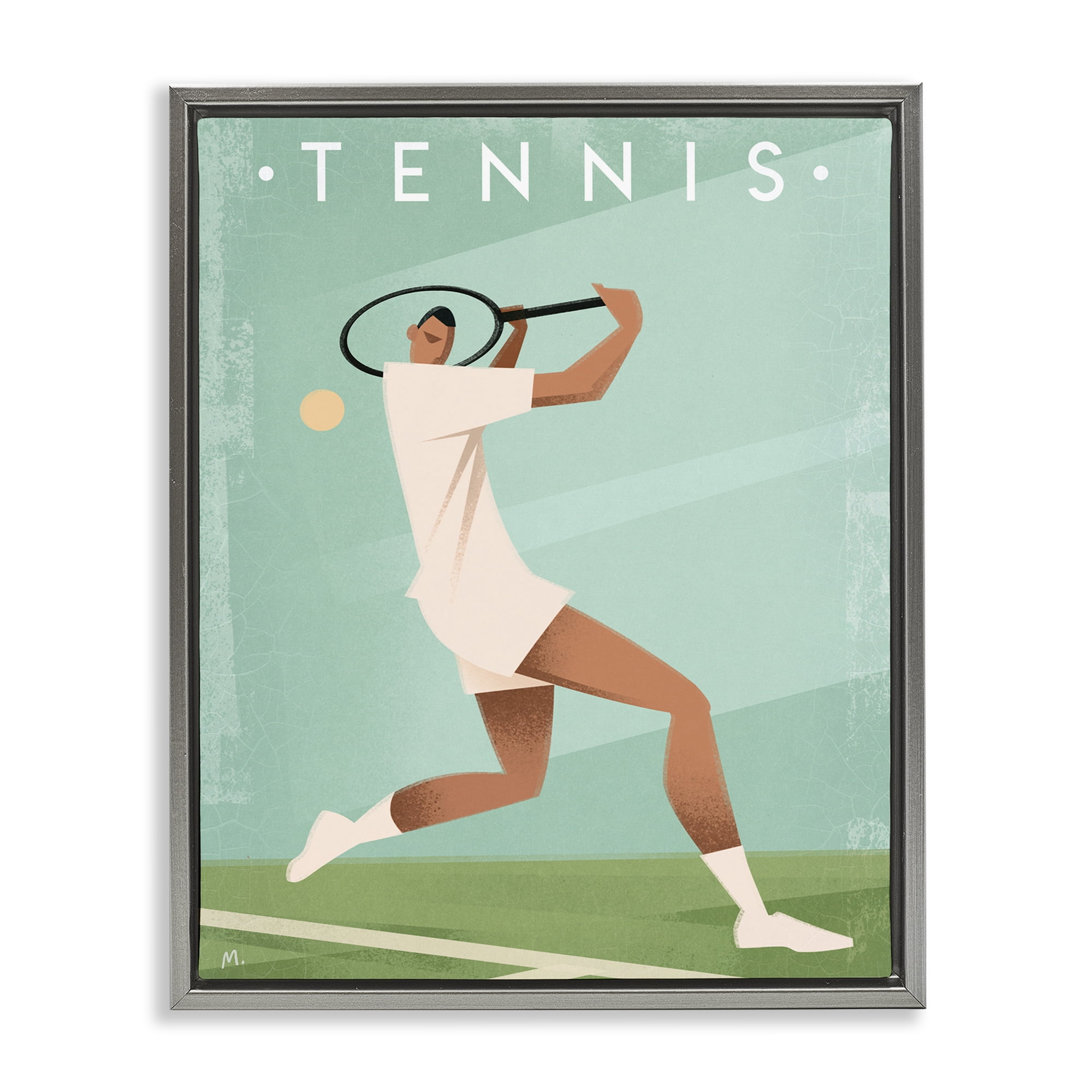 Stupell Industries Vintage Tennis Swing Gray Framed Floater Canvas Wall Art, design by Martin Wickstrom