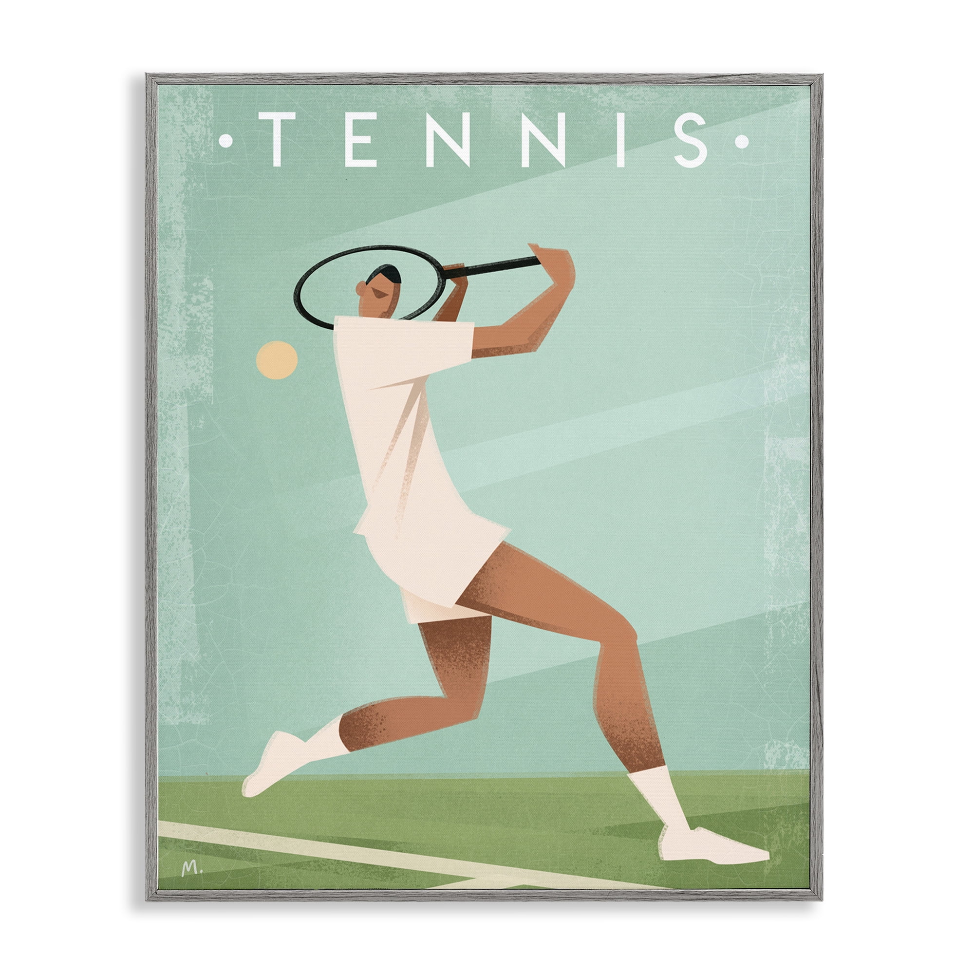 Stupell Industries Vintage Tennis Swing Gray Framed Giclee Art, design by Martin Wickstrom