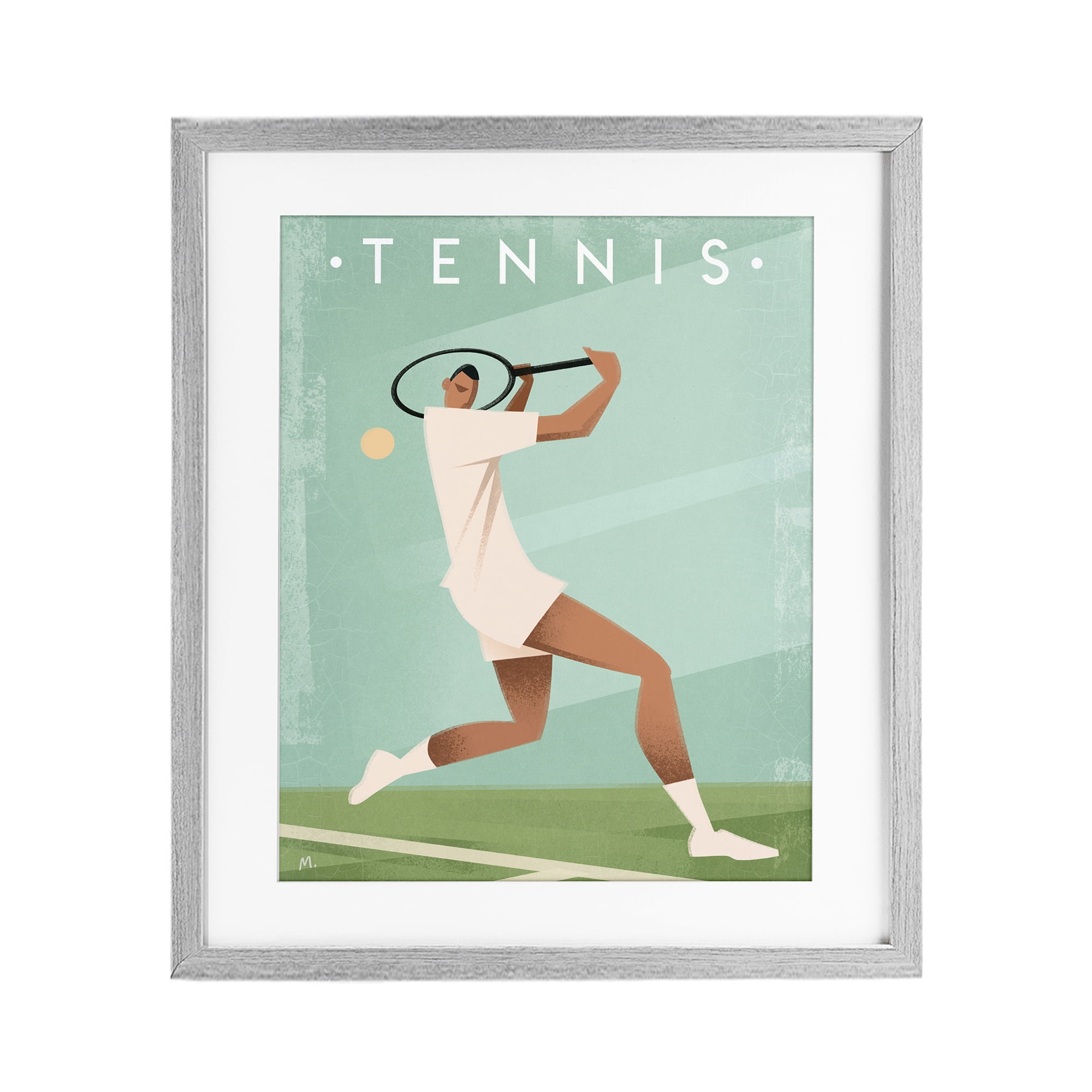 Stupell Industries Vintage Tennis Swing Gray Framed Print Under Glass, design by Martin Wickstrom