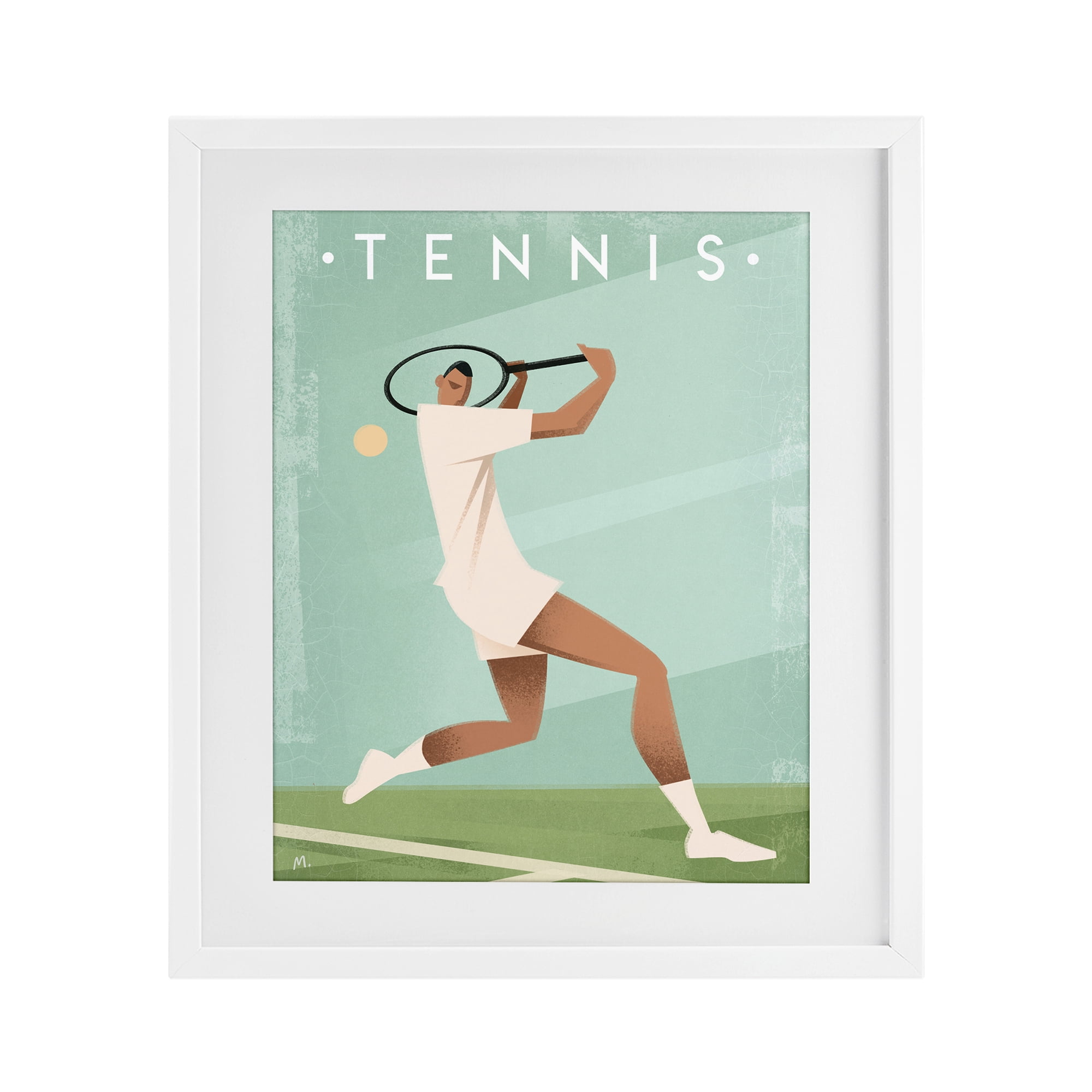 Stupell Industries Vintage Tennis Swing White Framed Print Under Glass, design by Martin Wickstrom