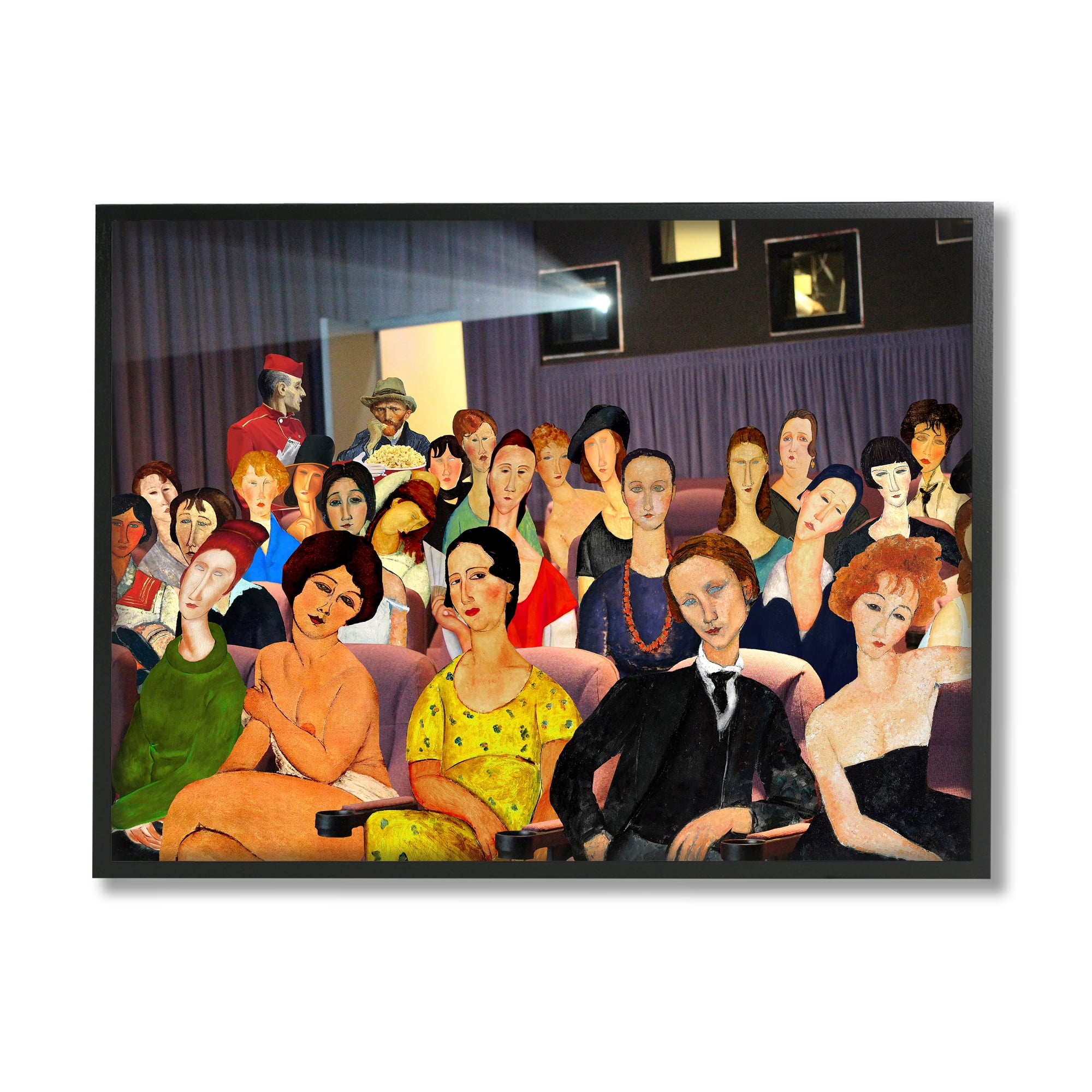 Stupell Industries Vintage Theater Collage Abstract Painting Black Framed Art Print Wall Art, 14 x 11