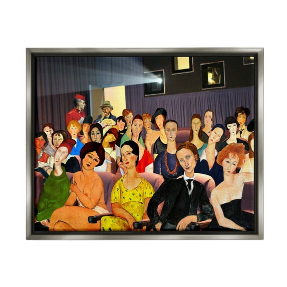 Stupell Industries Vintage Theater Collage Abstract Painting Gray Floater Framed Canvas Art Print Wall Art, 21 x 17