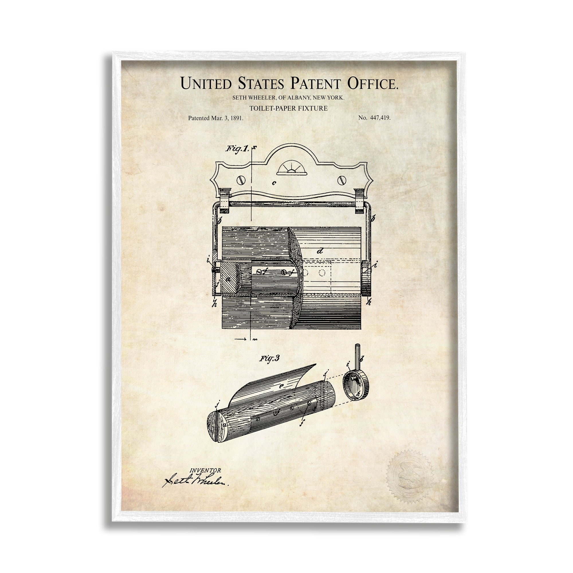 Stupell Industries Vintage Toilet Paper Fixture Detailed Technical Diagram Text Framed Wall Art, 24 x 30, Design by Karl Hronek