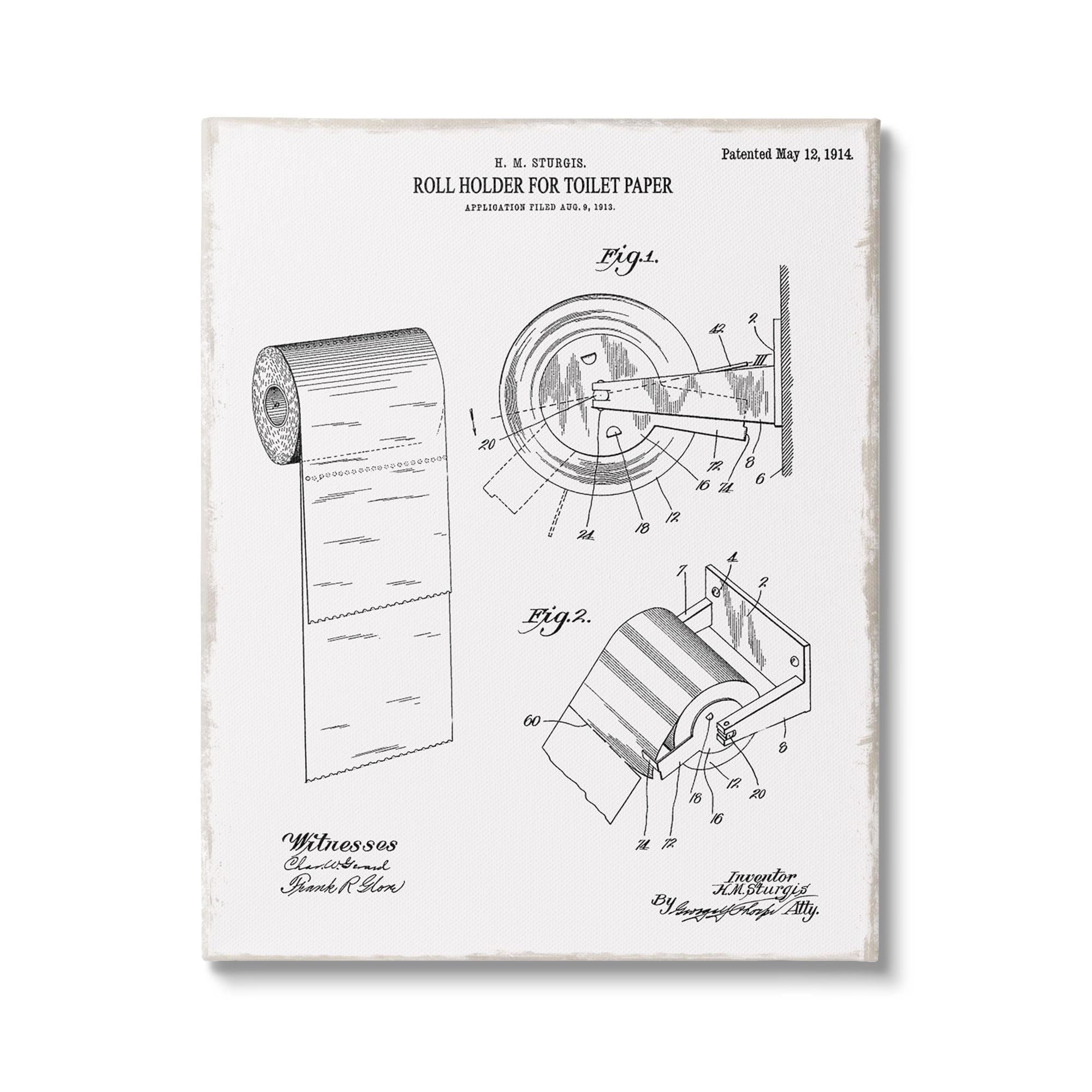 Stupell Industries Vintage Toilet Paper Holder Diagram Bathroom Blueprint Drawings Gallery-Wrapped Canvas Print Wall Art, 30x40, by Kelly Donovan
