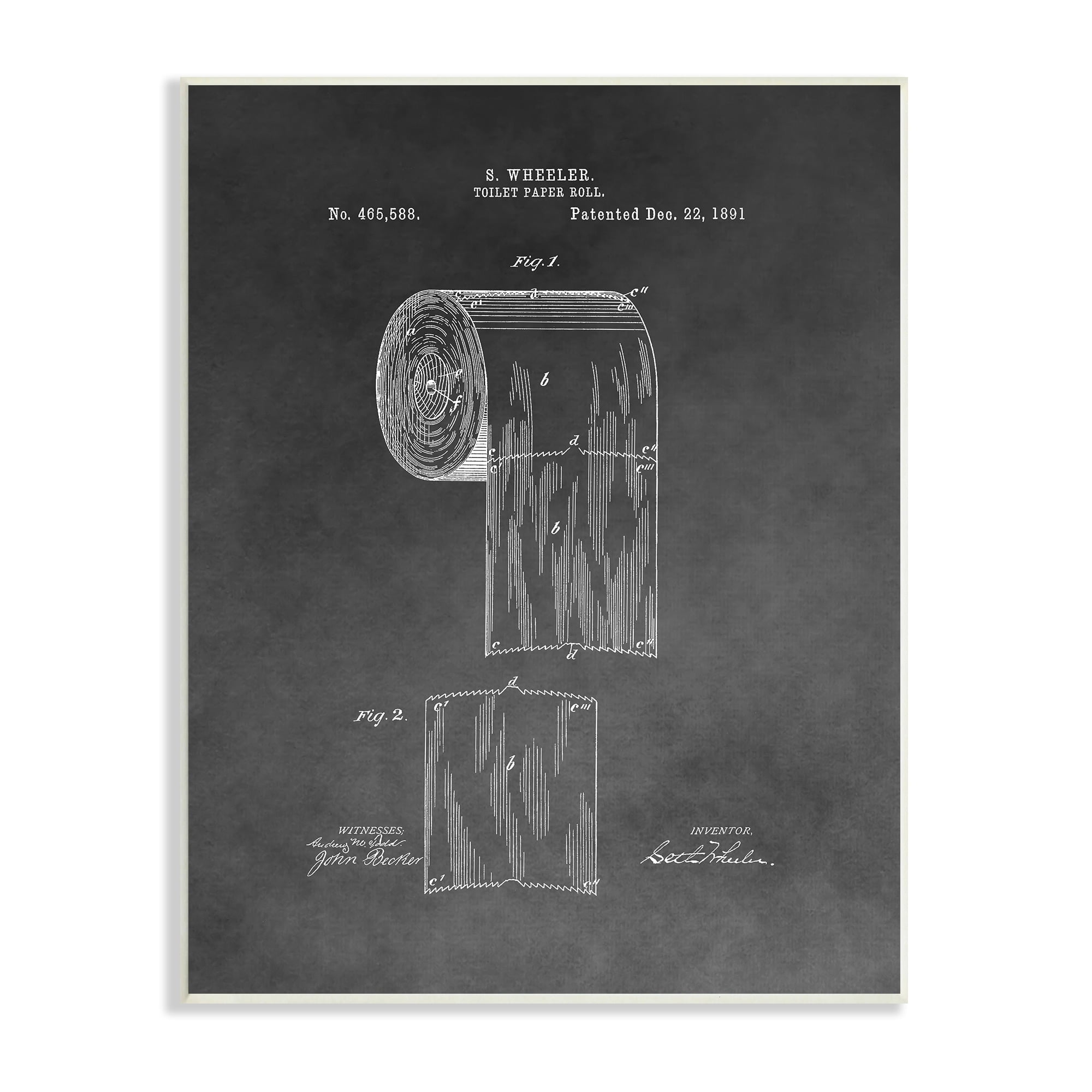 Stupell Industries Vintage Toilet Paper Patent Figure Diagram Distressed Grey, 10 x 15,Design by Daniel Sproul