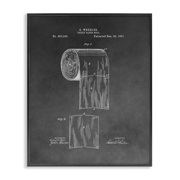 Stupell Industries Cottage Vintage Toilet Paper Patent Figure Diagram Distressed Grey Black Framed Giclee Art, 11 x 14, by Daniel Sproul