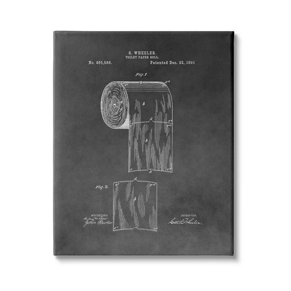 Stupell Industries Vintage Toilet Paper Patent Figure Diagram Distressed Grey, 16 x 20,Design by Daniel Sproul