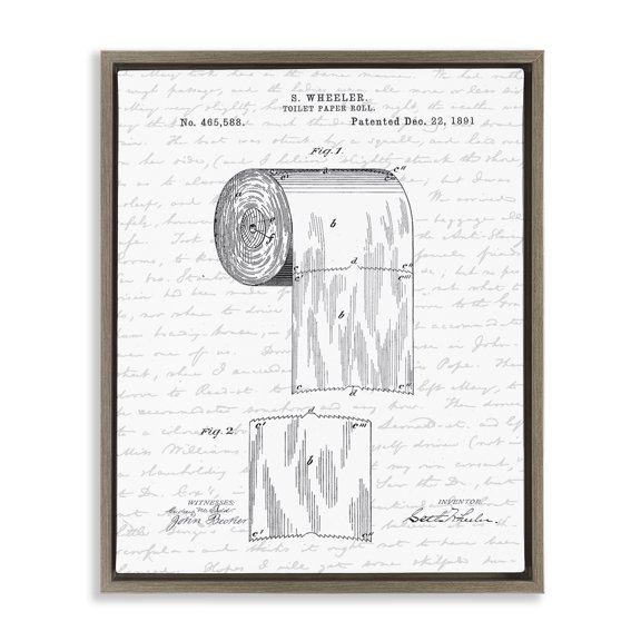 Stupell Industries Vintage Toilet Paper Roll Patent Abstract Painting Brown Floater Framed Canvas Art Print Wall Art, 17 x 21