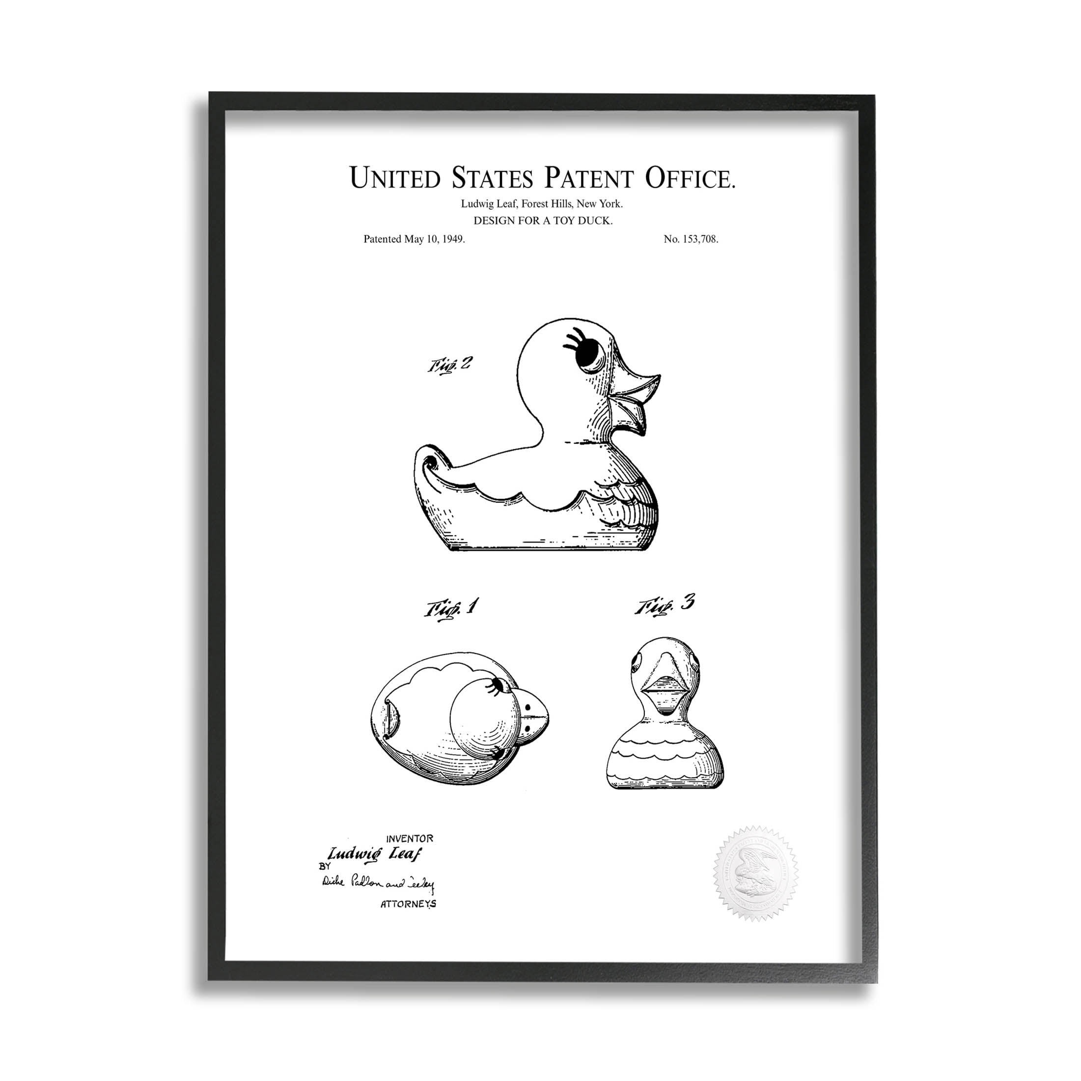Stupell Industries Vintage Toy Duck Diagram Graphic Art Black Framed Art Print Wall Art, Design by Karl Hronek