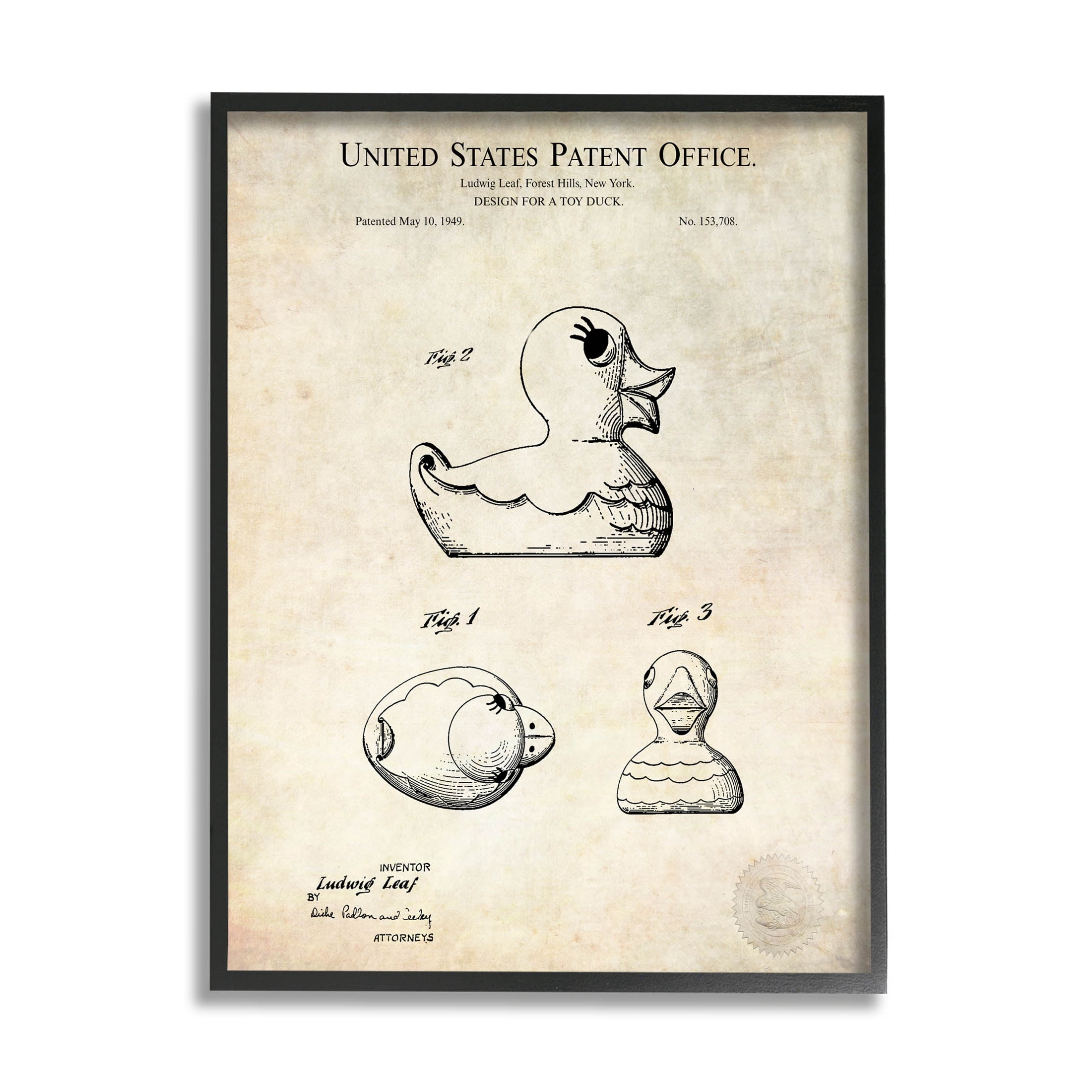 Stupell Industries Vintage Toy Duck Diagram Graphic Art Black Framed Art Print Wall Art, Design by Karl Hronek