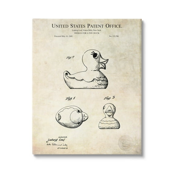 Stupell Industries Vintage Toy Duck Diagram Graphic Art Gallery Wrapped Canvas Print Wall Art, Design by Karl Hronek