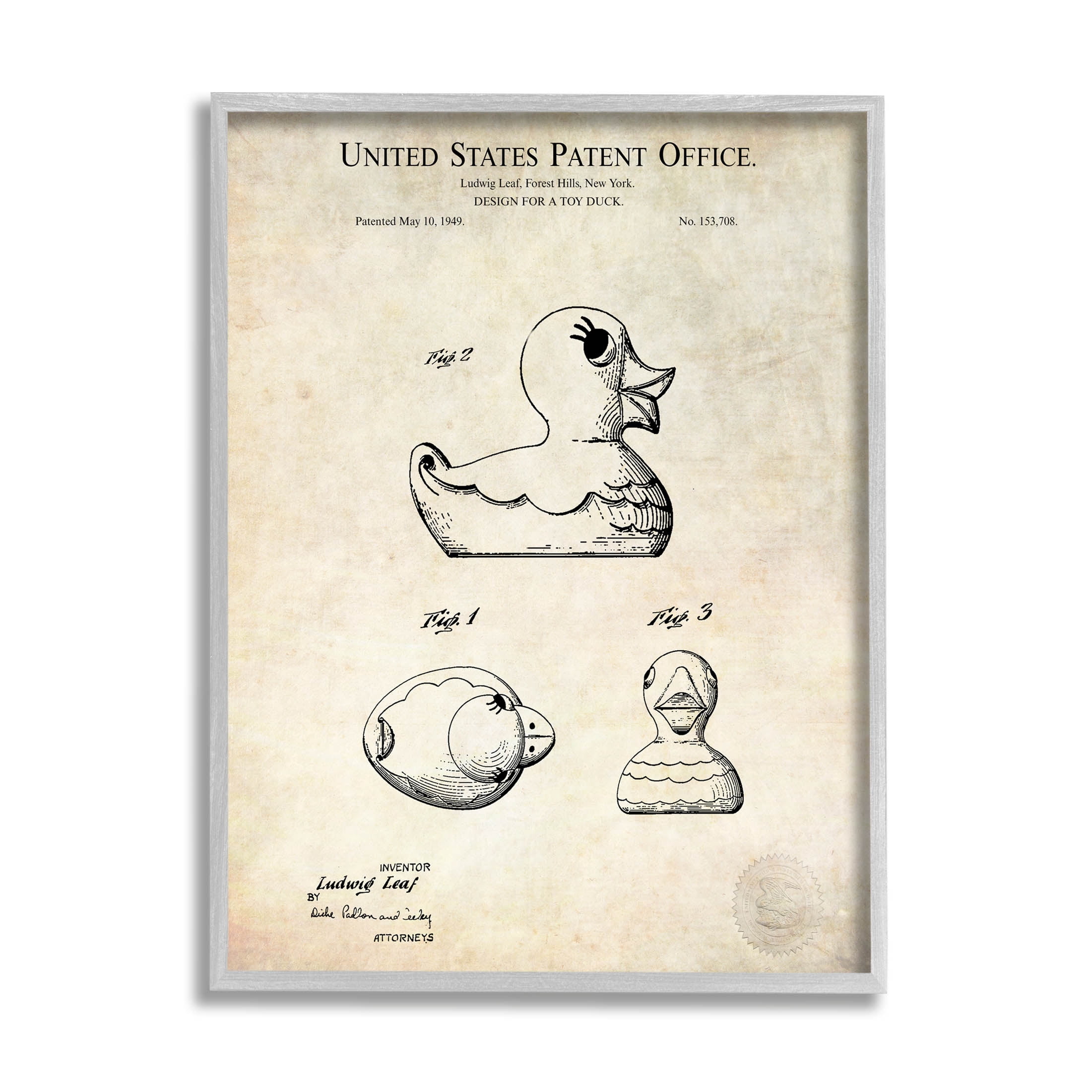 Stupell Industries Vintage Toy Duck Diagram Graphic Art Gray Framed Art Print Wall Art, Design by Karl Hronek