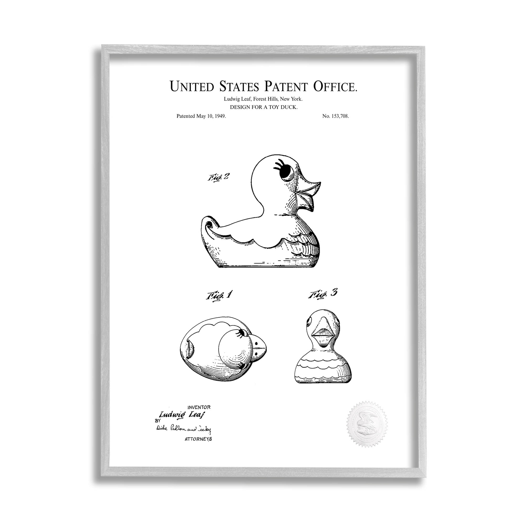Stupell Industries Vintage Toy Duck Diagram Graphic Art Gray Framed Art Print Wall Art, Design by Karl Hronek