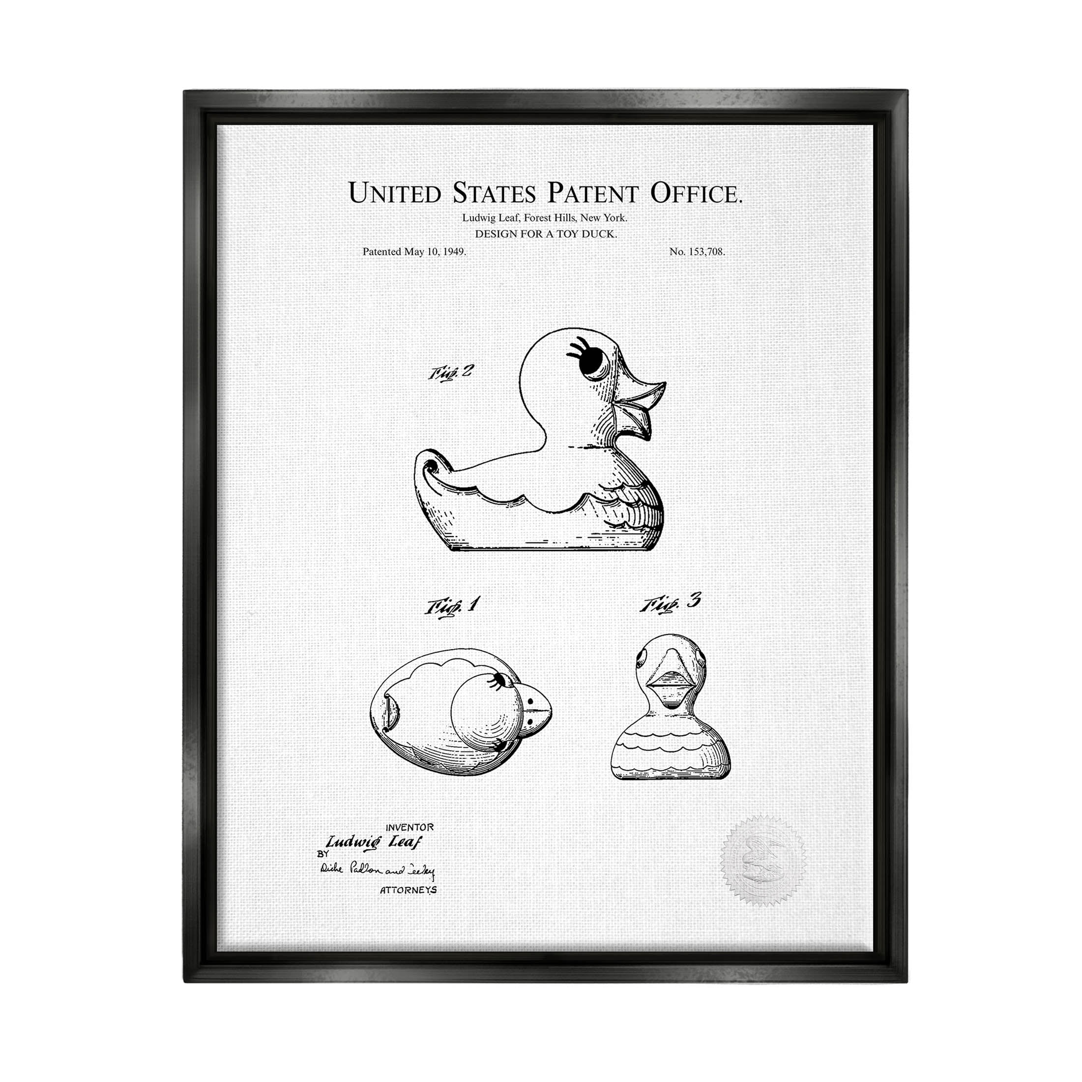 Stupell Industries Vintage Toy Duck Diagram Graphic Art Jet Black Floating Framed Canvas Print Wall Art, Design by Karl Hronek