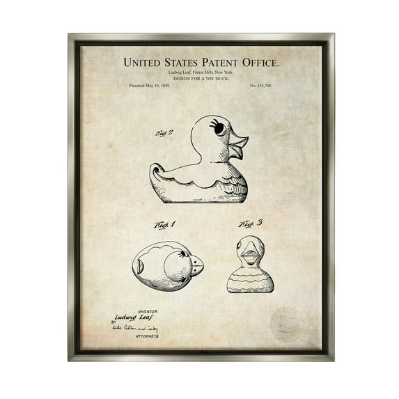 Stupell Industries Vintage Toy Duck Diagram Graphic Art Luster Gray Floating Framed Canvas Print Wall Art, Design by Karl Hronek