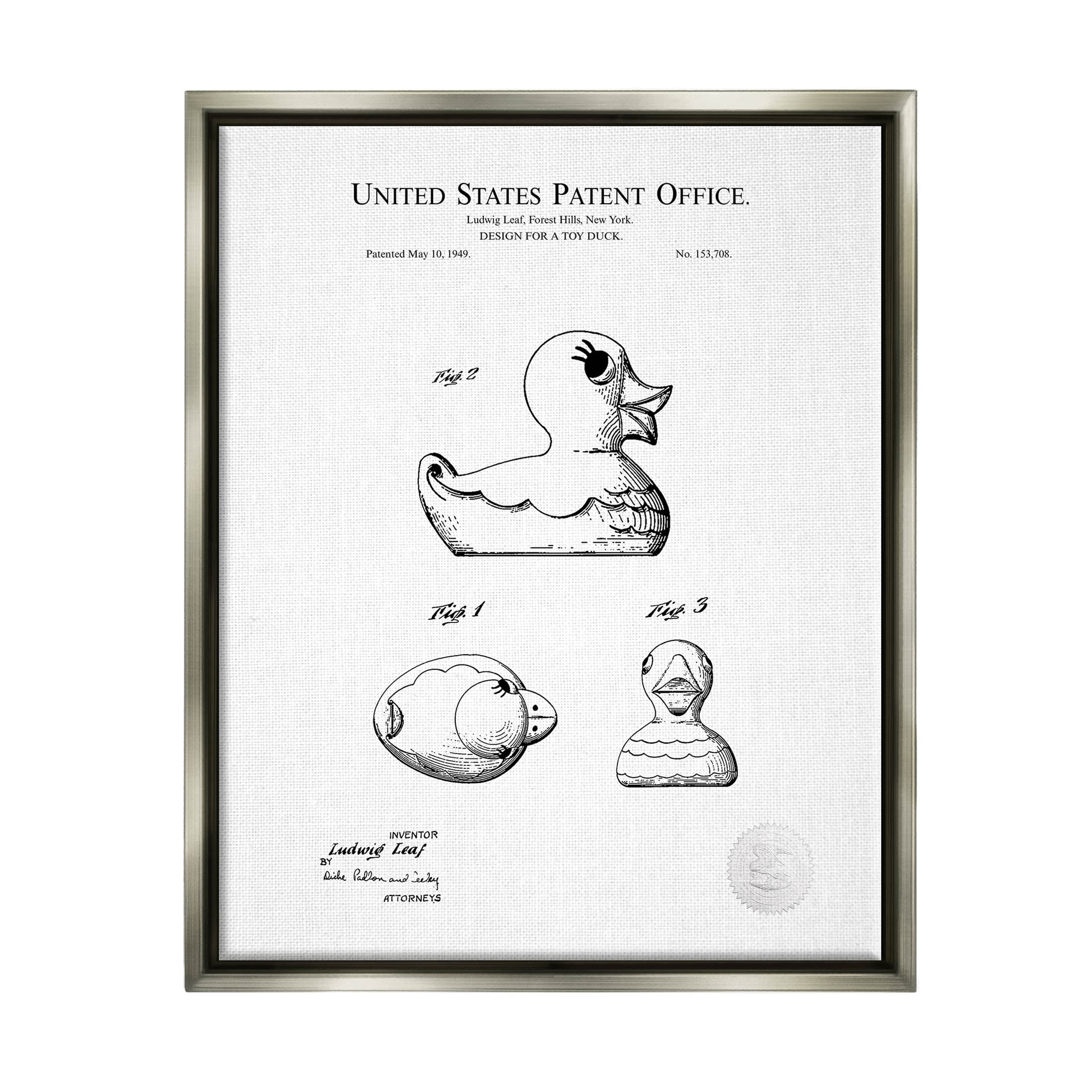 Stupell Industries Vintage Toy Duck Diagram Graphic Art Luster Gray Floating Framed Canvas Print Wall Art, Design by Karl Hronek