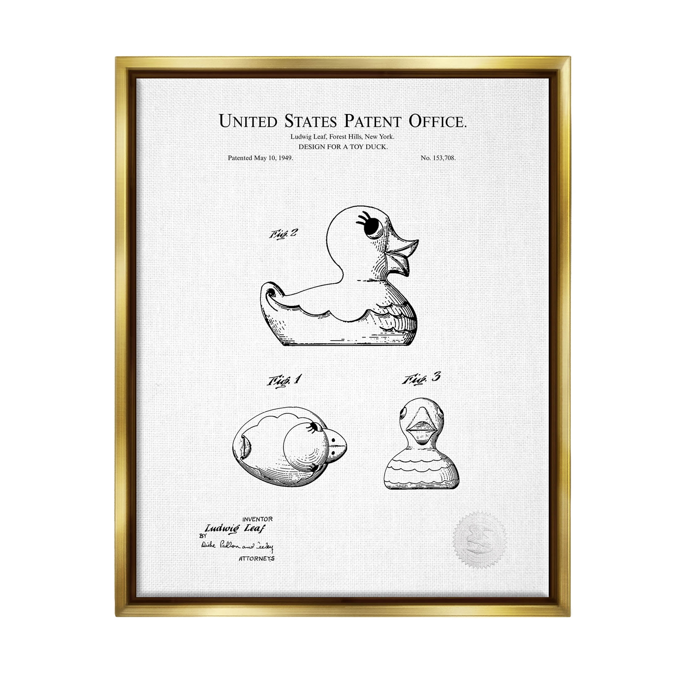 Stupell Industries Vintage Toy Duck Diagram Graphic Art Metallic Gold Floating Framed Canvas Print Wall Art, Design by Karl Hronek