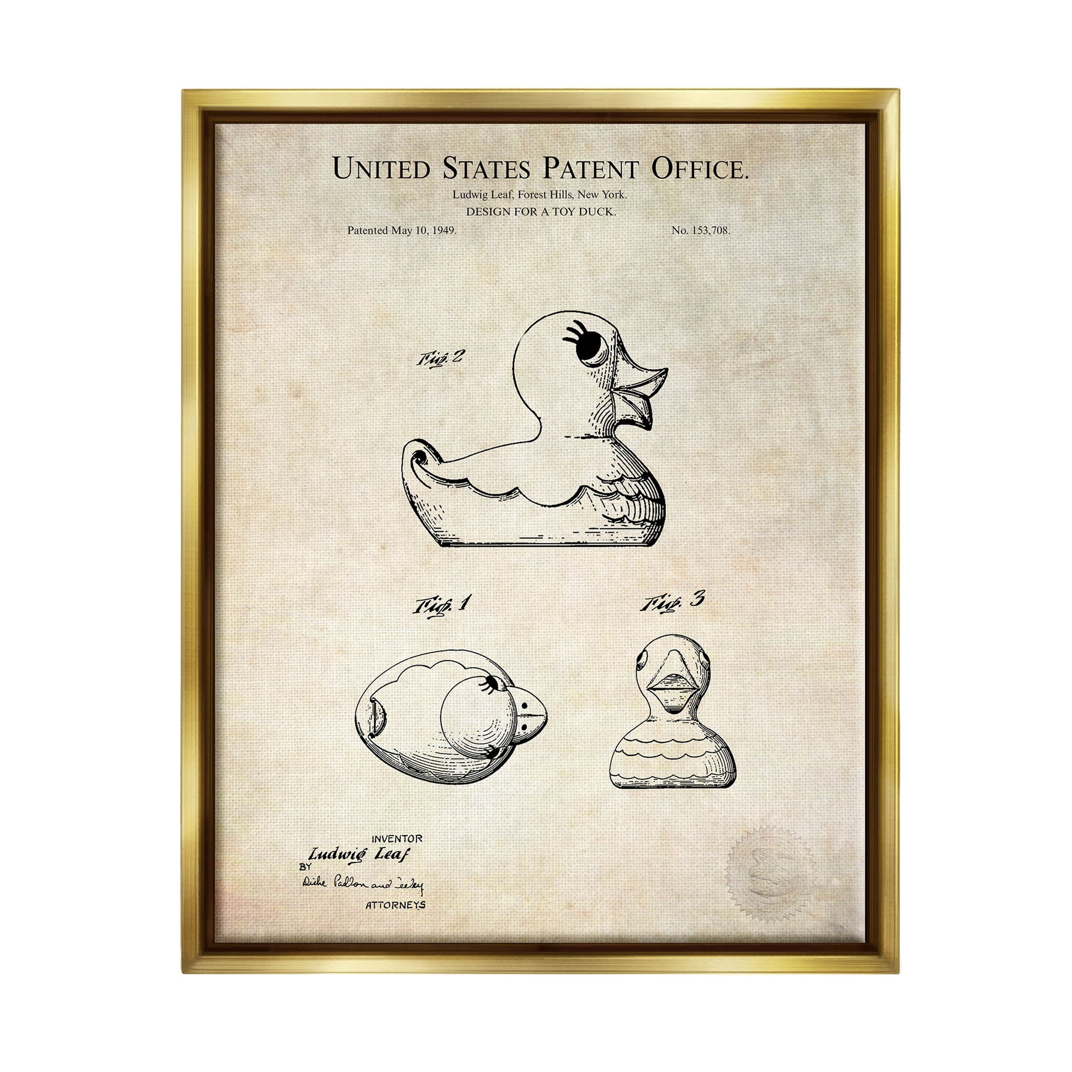 Stupell Industries Vintage Toy Duck Diagram Graphic Art Metallic Gold Floating Framed Canvas Print Wall Art, Design by Karl Hronek