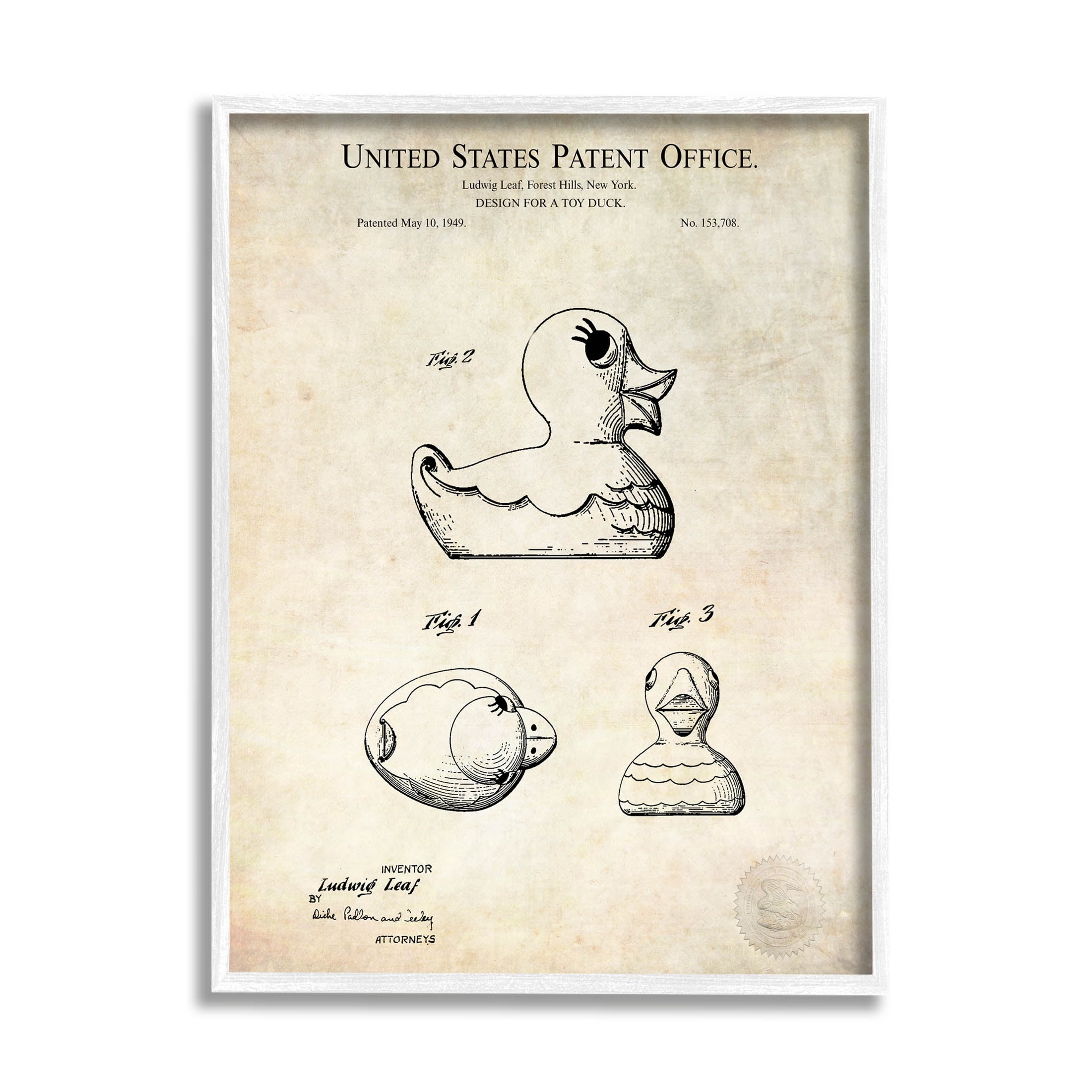 Stupell Industries Vintage Toy Duck Diagram Graphic Art White Framed Art Print Wall Art, Design by Karl Hronek