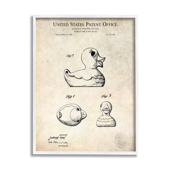 Stupell Industries Vintage Toy Duck Diagram Graphic Art White Framed Art Print Wall Art, Design by Karl Hronek