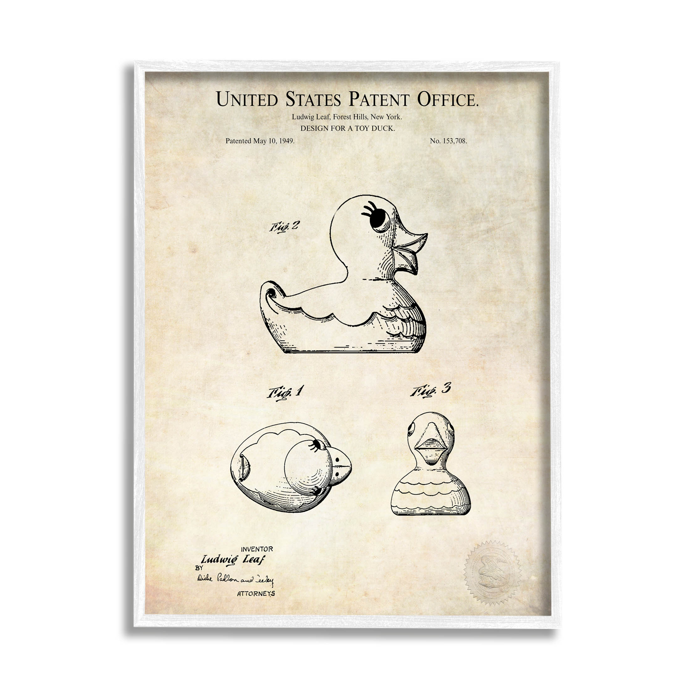 Stupell Industries Vintage Toy Duck Diagram Graphic Art White Framed Art Print Wall Art, Design by Karl Hronek