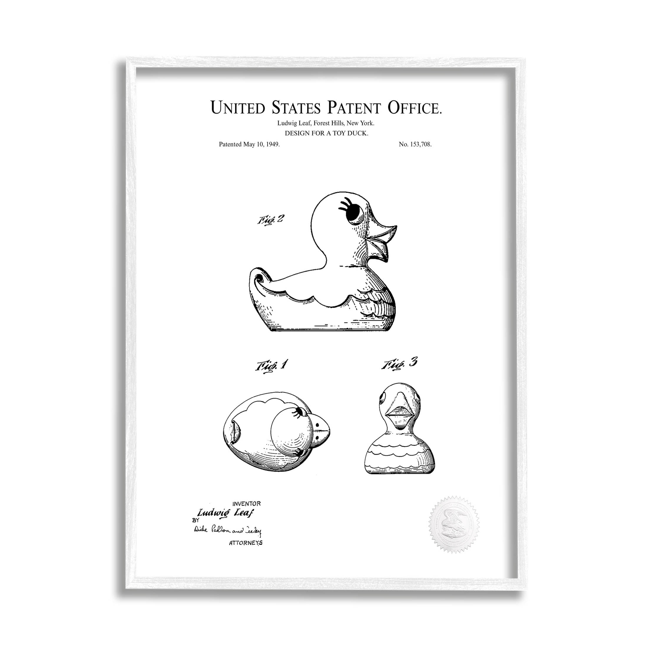 Stupell Industries Vintage Toy Duck Diagram Graphic Art White Framed Art Print Wall Art, Design by Karl Hronek