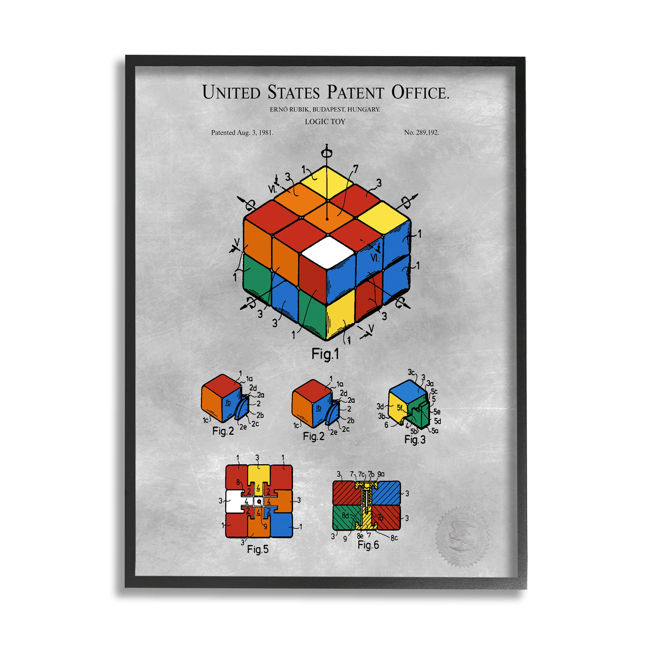 Stupell Industries Vintage Toy Patent Diagram Graphic Art Black Framed Art Print Wall Art, Design by Karl Hronek
