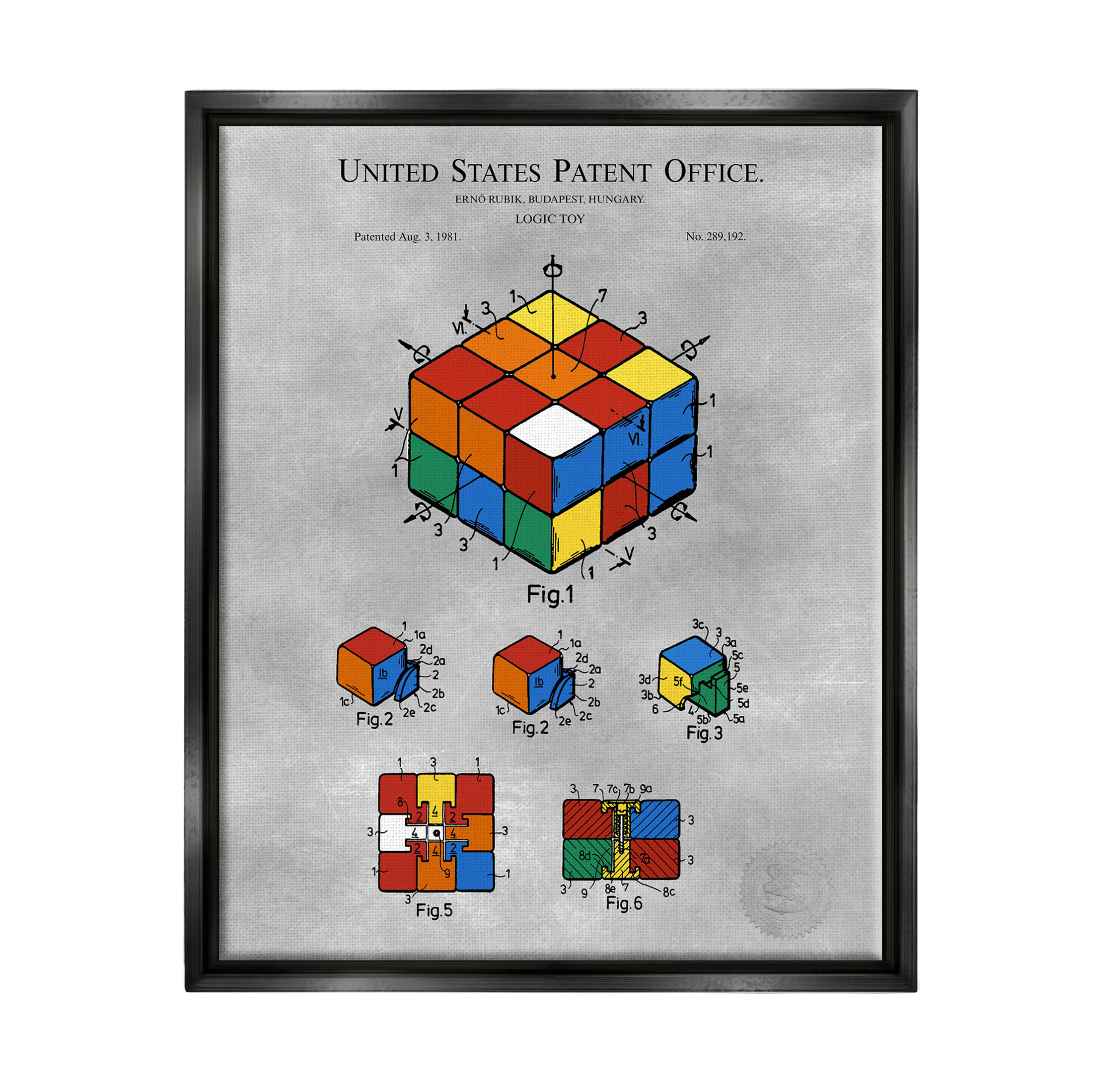 Stupell Industries Vintage Toy Patent Diagram Graphic Art Jet Black Floating Framed Canvas Print Wall Art, Design by Karl Hronek