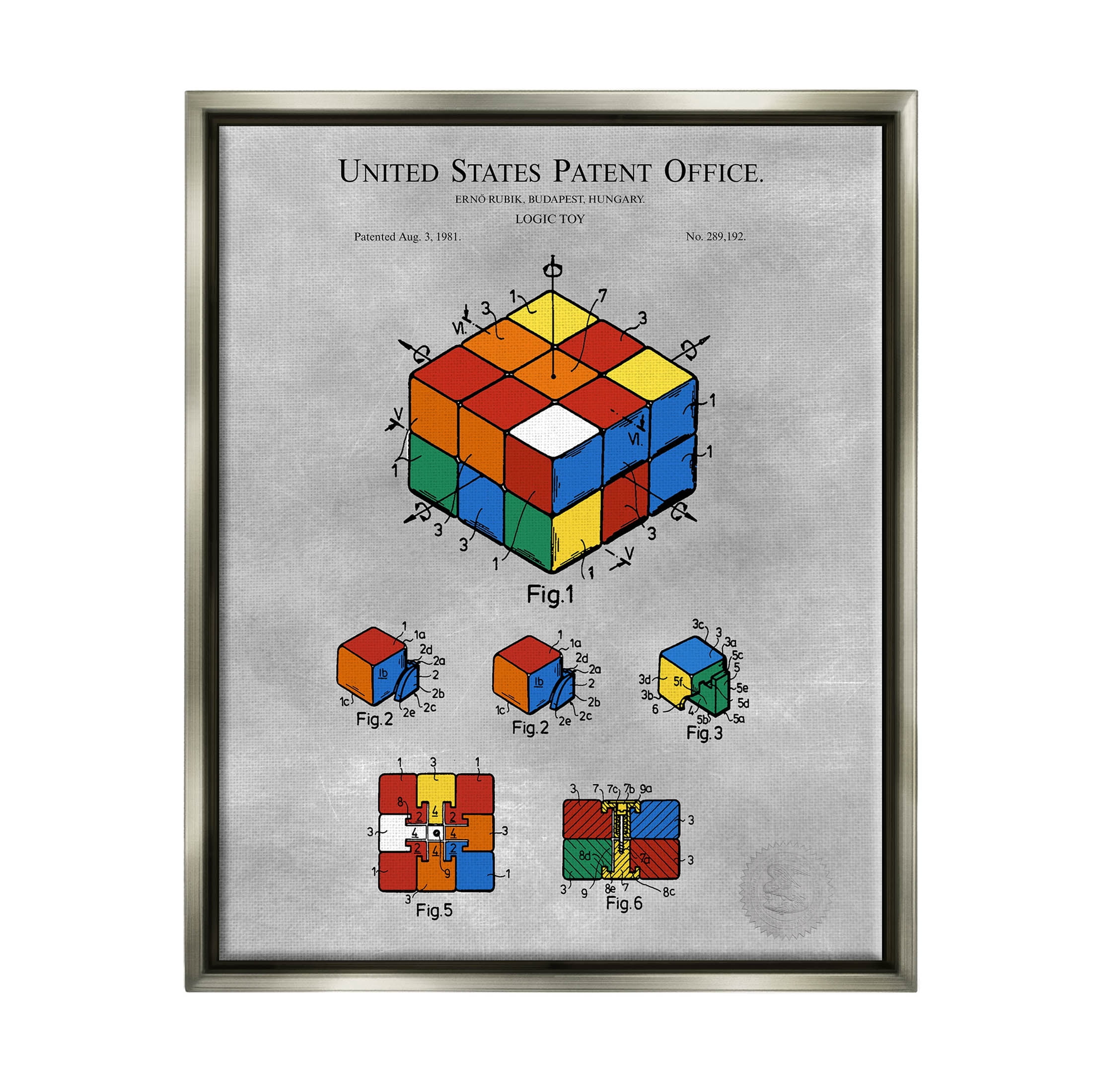 Stupell Industries Vintage Toy Patent Diagram Graphic Art Luster Gray Floating Framed Canvas Print Wall Art, Design by Karl Hronek
