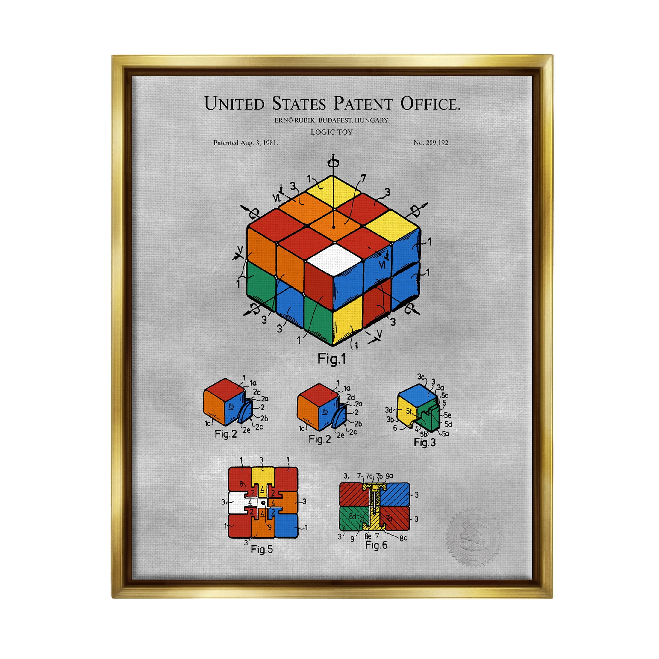 Stupell Industries Vintage Toy Patent Diagram Graphic Art Metallic Gold Floating Framed Canvas Print Wall Art, Design by Karl Hronek