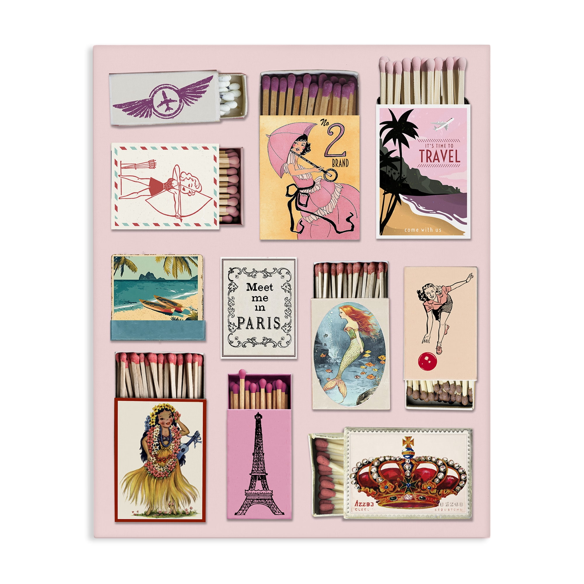 Stupell Industries Vintage Travel Matchbook Montage Canvas Wall Art, design by CAD Designs