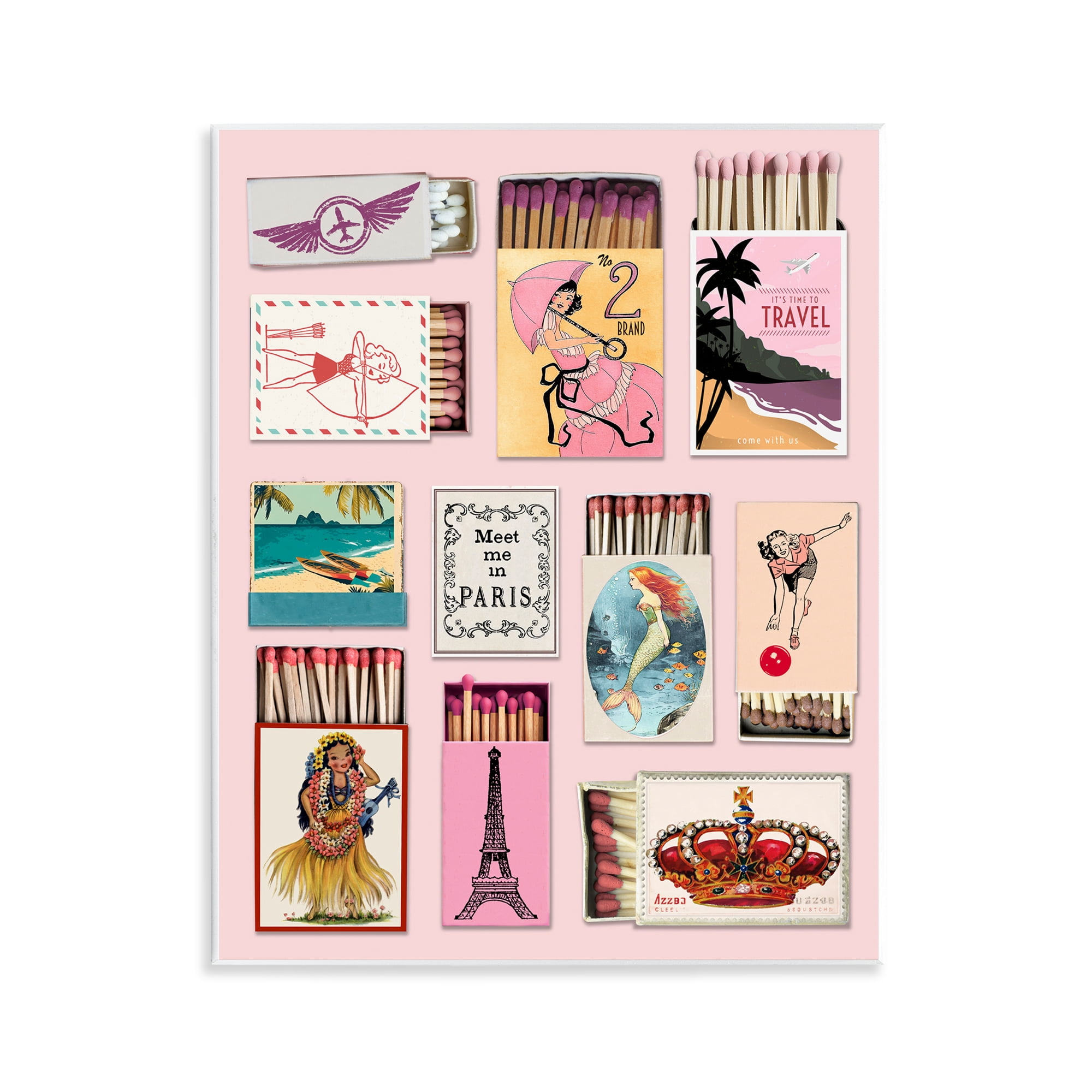Stupell Industries Vintage Travel Matchbook Montage Wall Plaque Art, design by CAD Designs