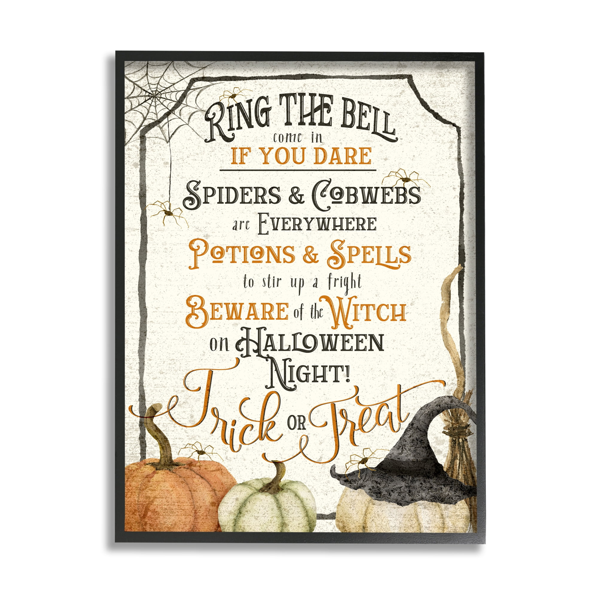 Stupell Industries Vintage Trick or Treat Sign Holiday Painting Black Framed Art Print Wall Art, 24 x 30