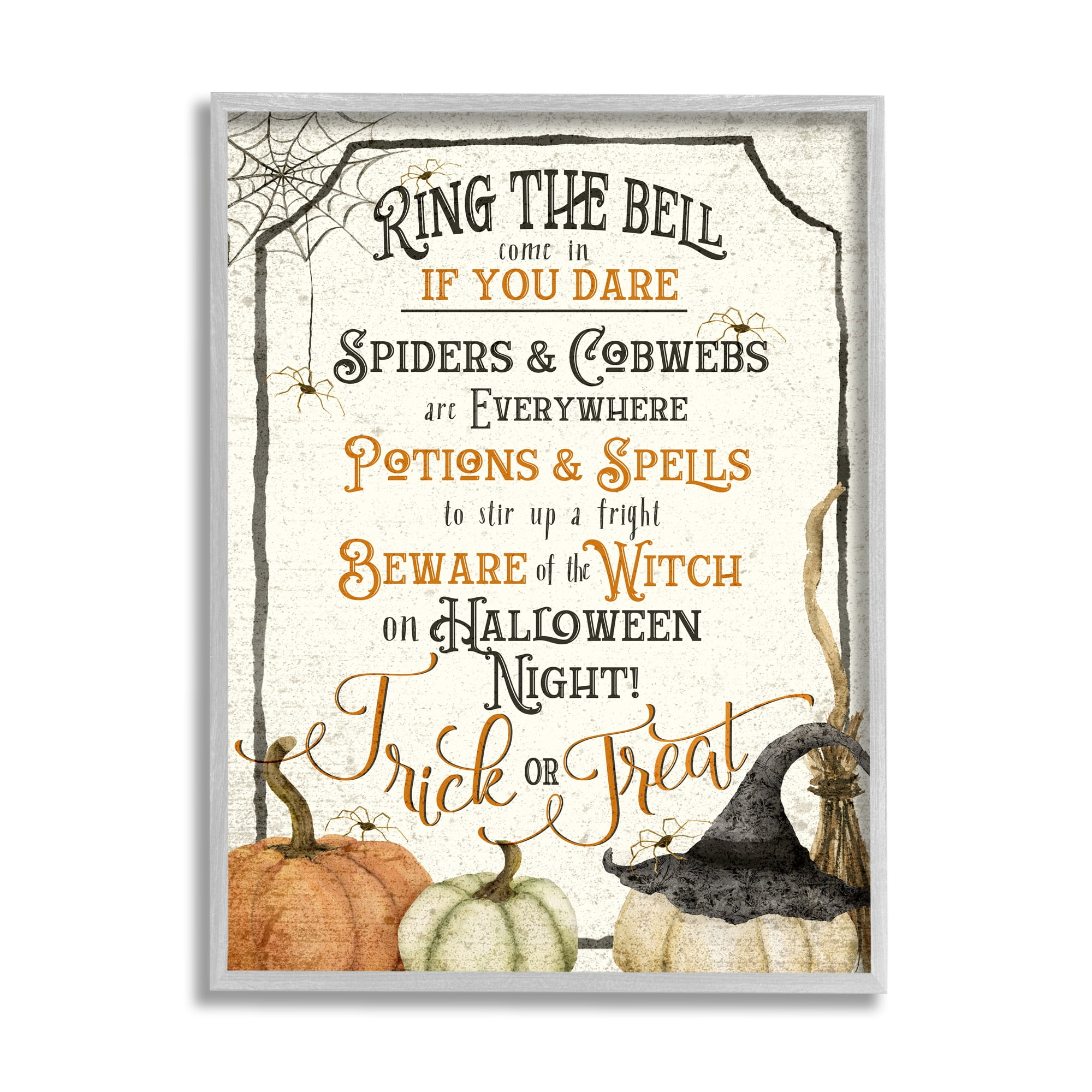 Stupell Industries Vintage Trick or Treat Sign Holiday Painting Gray Framed Art Print Wall Art, 16 x 20