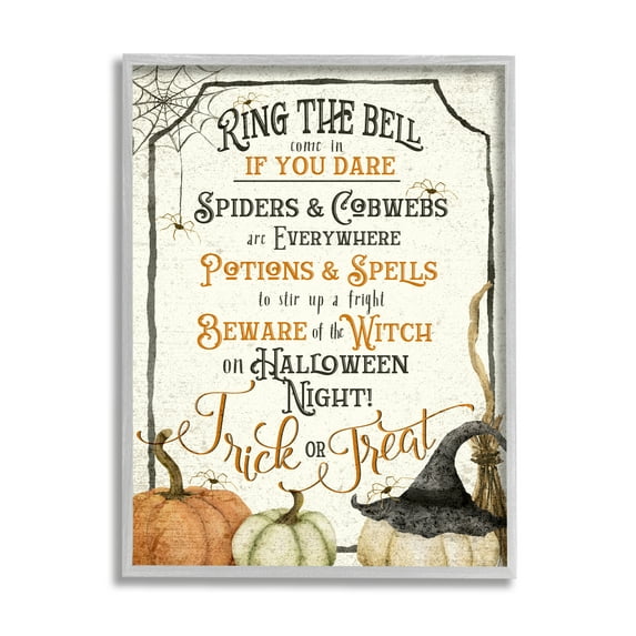 Stupell Industries Vintage Trick or Treat Sign Holiday Painting Gray Framed Art Print Wall Art, 16 x 20