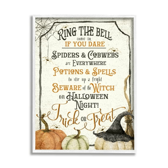 Stupell Industries Vintage Trick or Treat Sign Holiday Painting White Framed Art Print Wall Art, 16 x 20