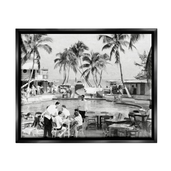 Stupell Industries Vintage Tropical Beach Resort Coastal Photography Black Floater Framed Art Print Wall Art