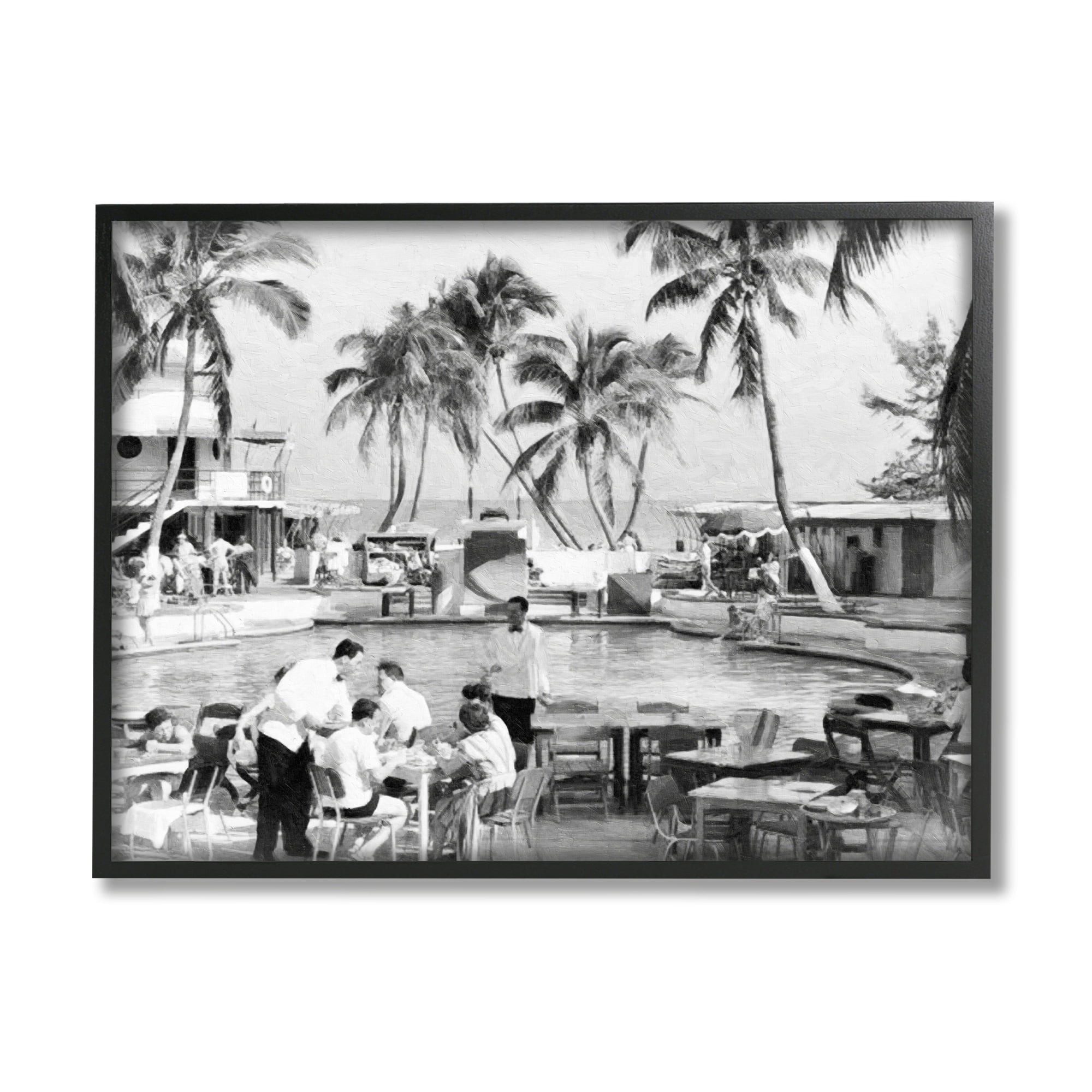 Stupell Industries Vintage Tropical Beach Resort Coastal Photography Black Framed Art Print Wall Art