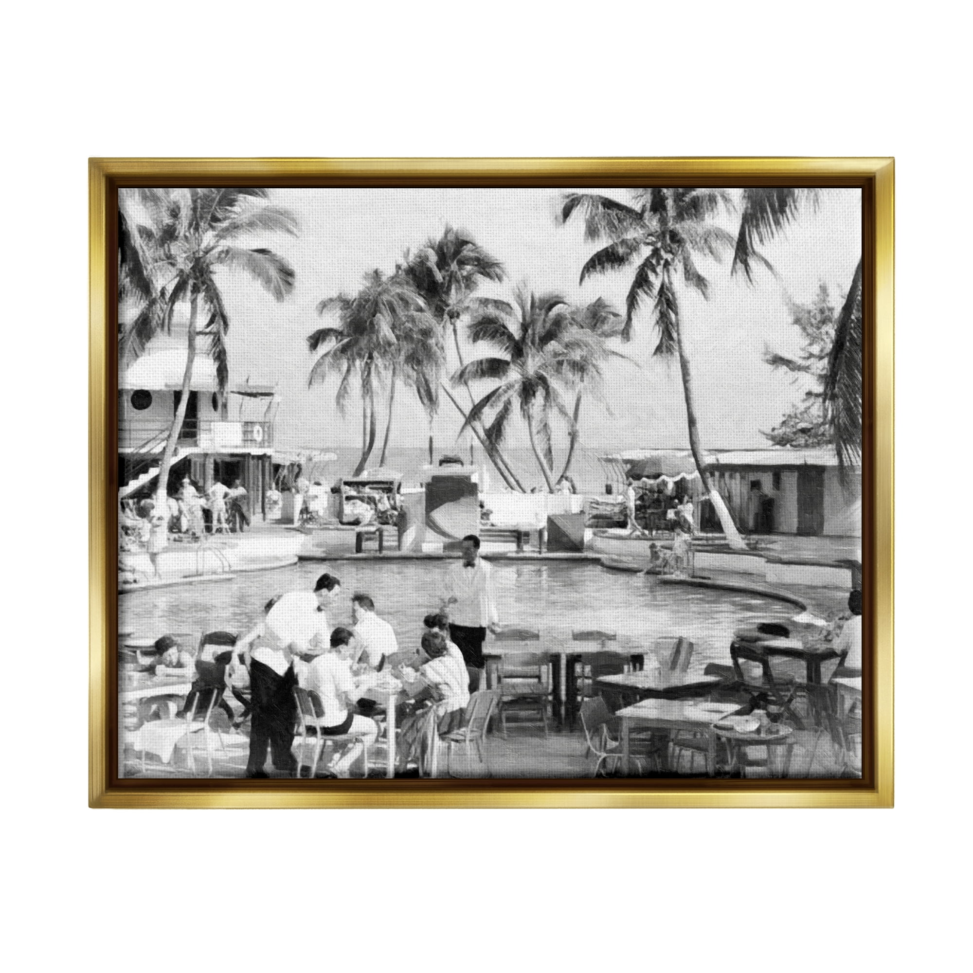 Stupell Industries Vintage Tropical Beach Resort Coastal Photography Gold Floater Framed Art Print Wall Art