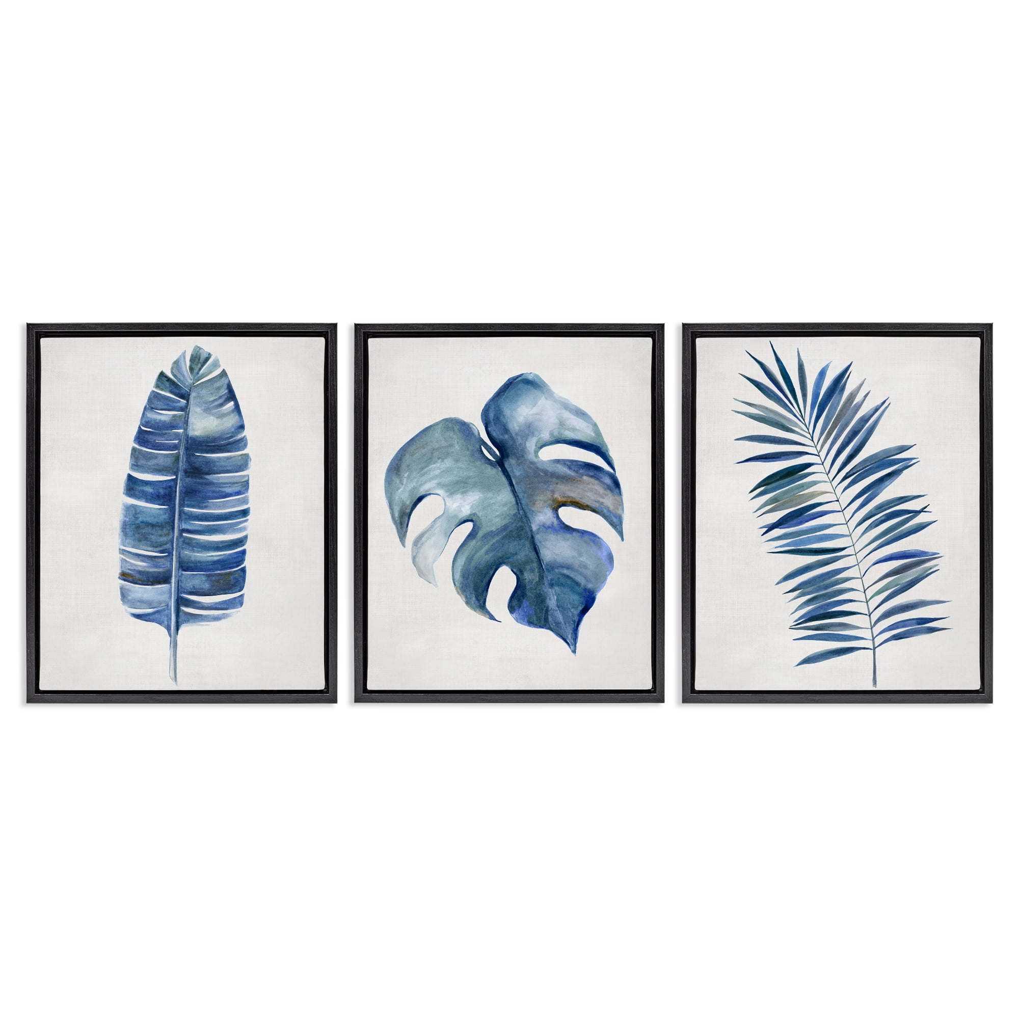 Stupell Industries Vintage Tropical Leaves Plants & Flowers Painting Black Floater Framed Canvas Art Print Wall Art, 25 x 31, Set of 3