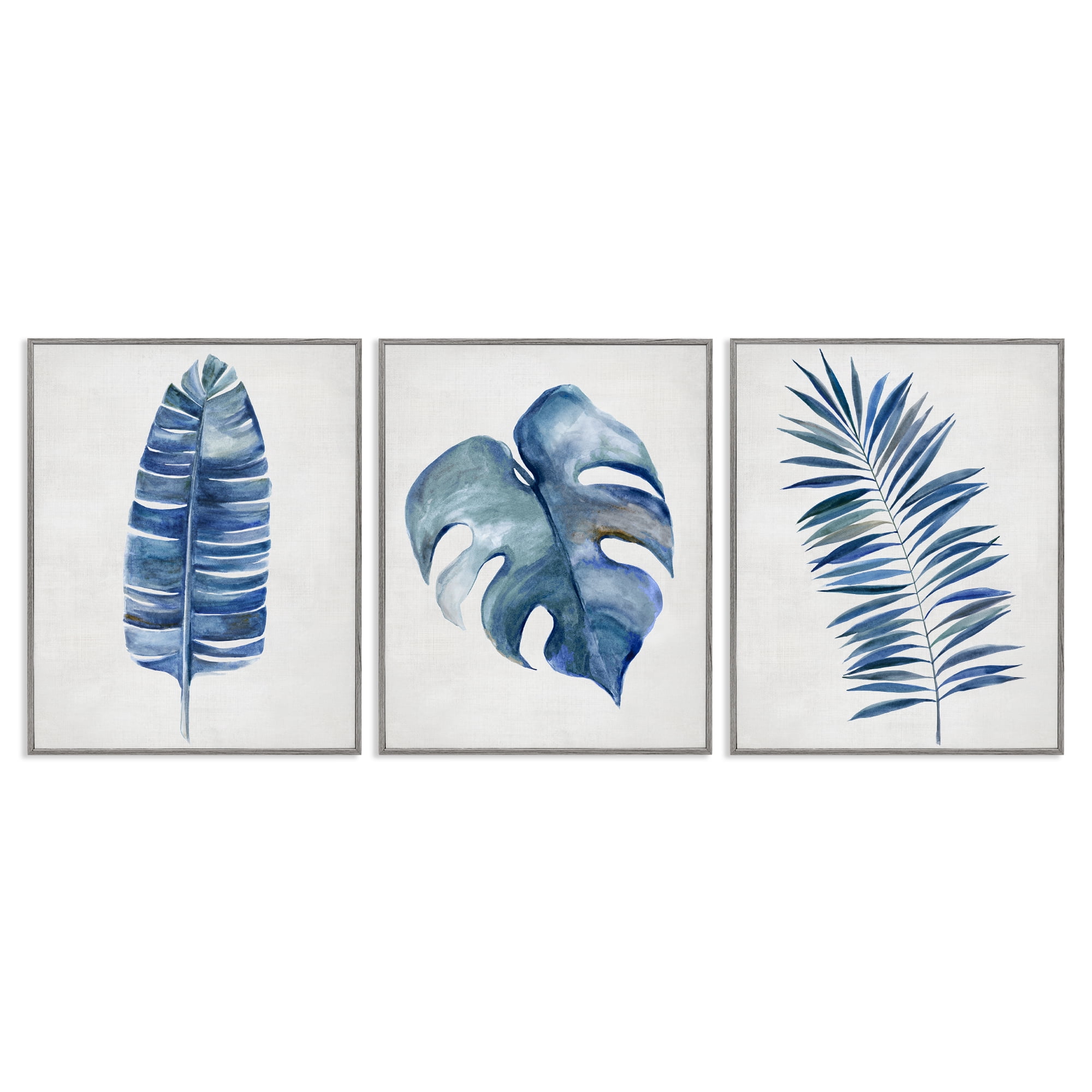 Stupell Industries Vintage Tropical Leaves Plants & Flowers Painting Gray Framed Art Print Wall Art, 11 x 14, Set of 3