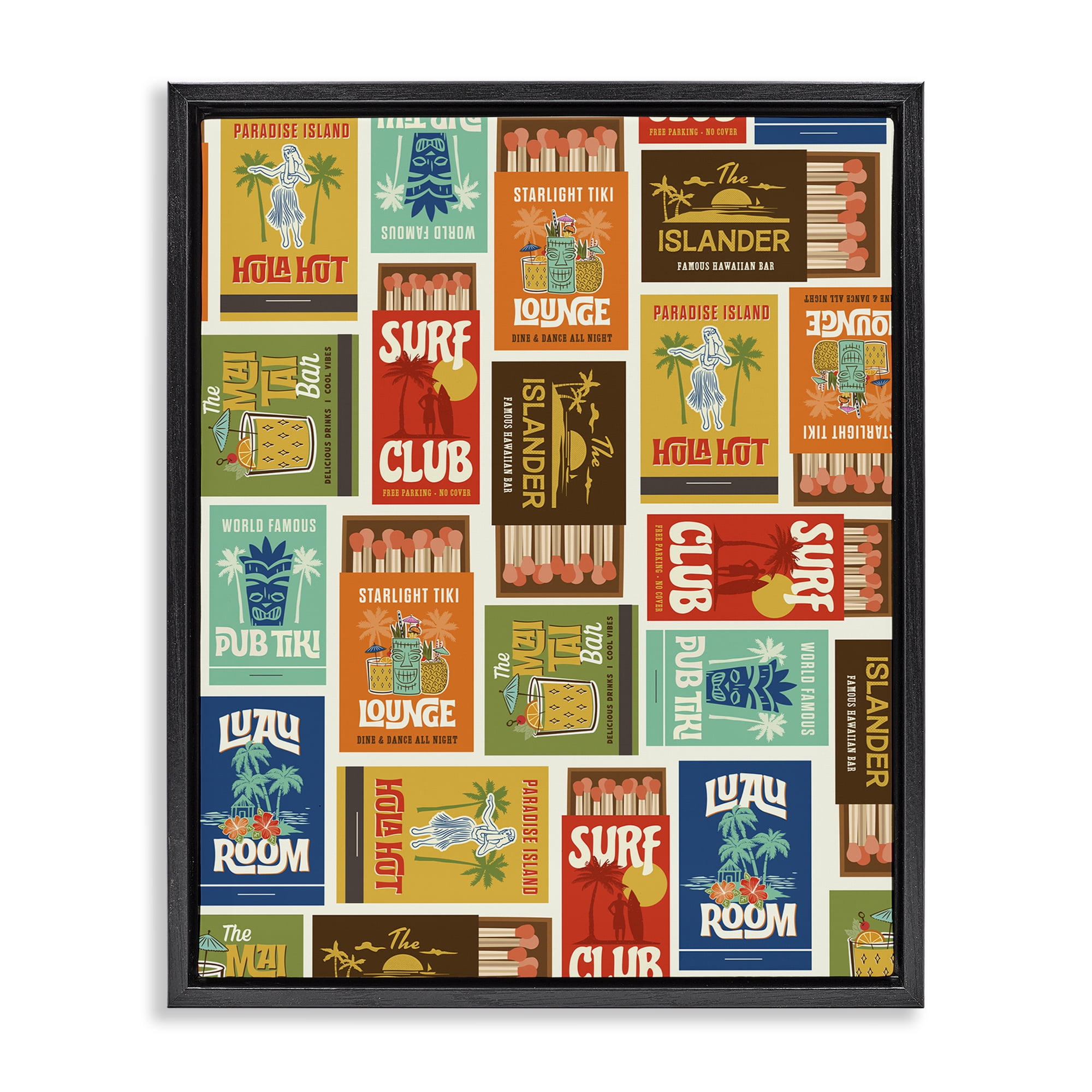 Stupell Industries Vintage Tropical Match Boxes Black Framed Floater Canvas Wall Art, design by Emily Dumas