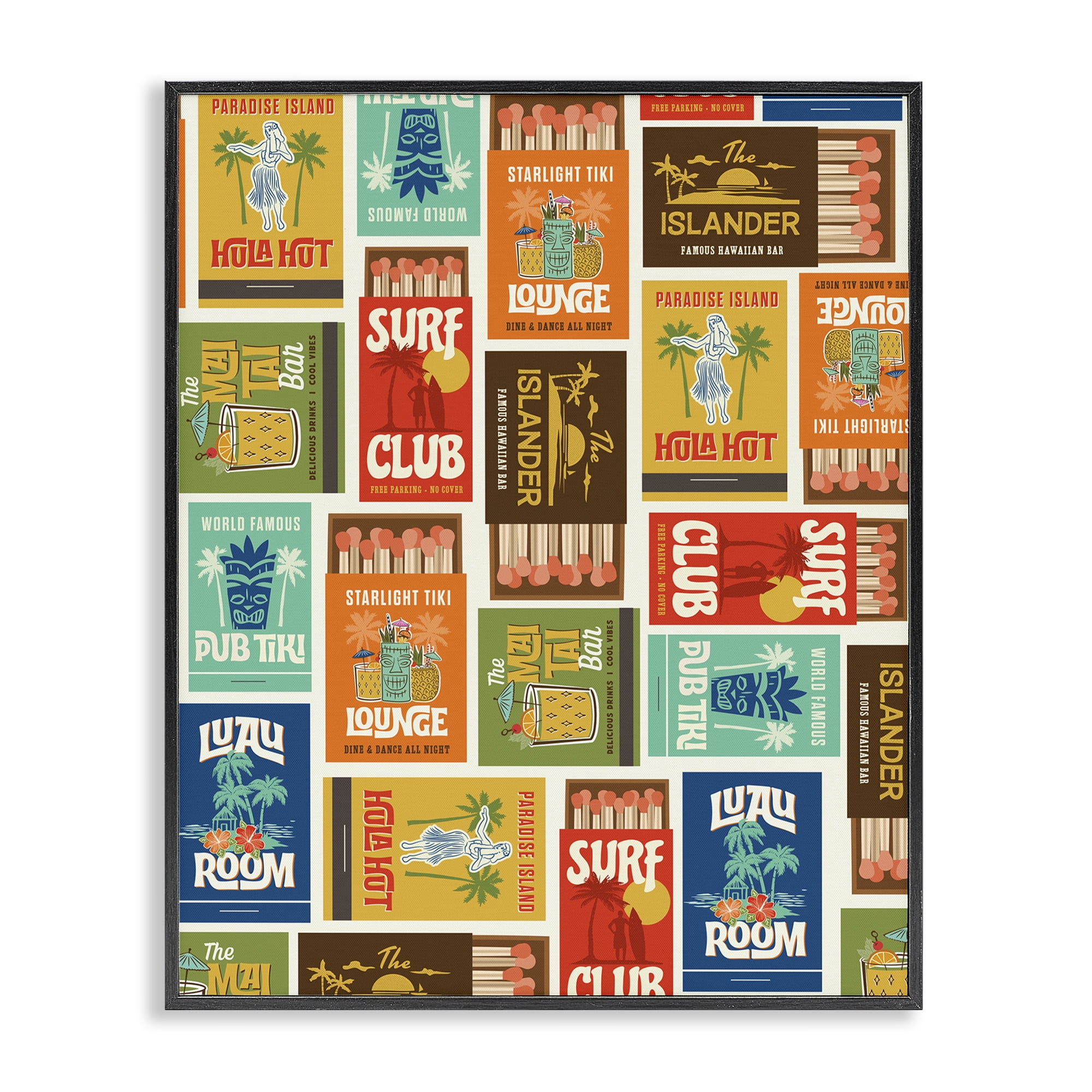 Stupell Industries Vintage Tropical Match Boxes Black Framed Giclee Art, design by Emily Dumas