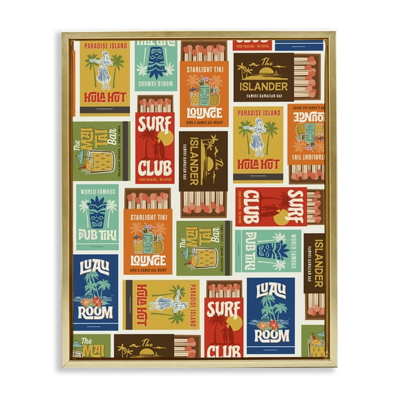 Stupell Industries Vintage Tropical Match Boxes Gold Framed Floater Canvas Wall Art, design by Emily Dumas