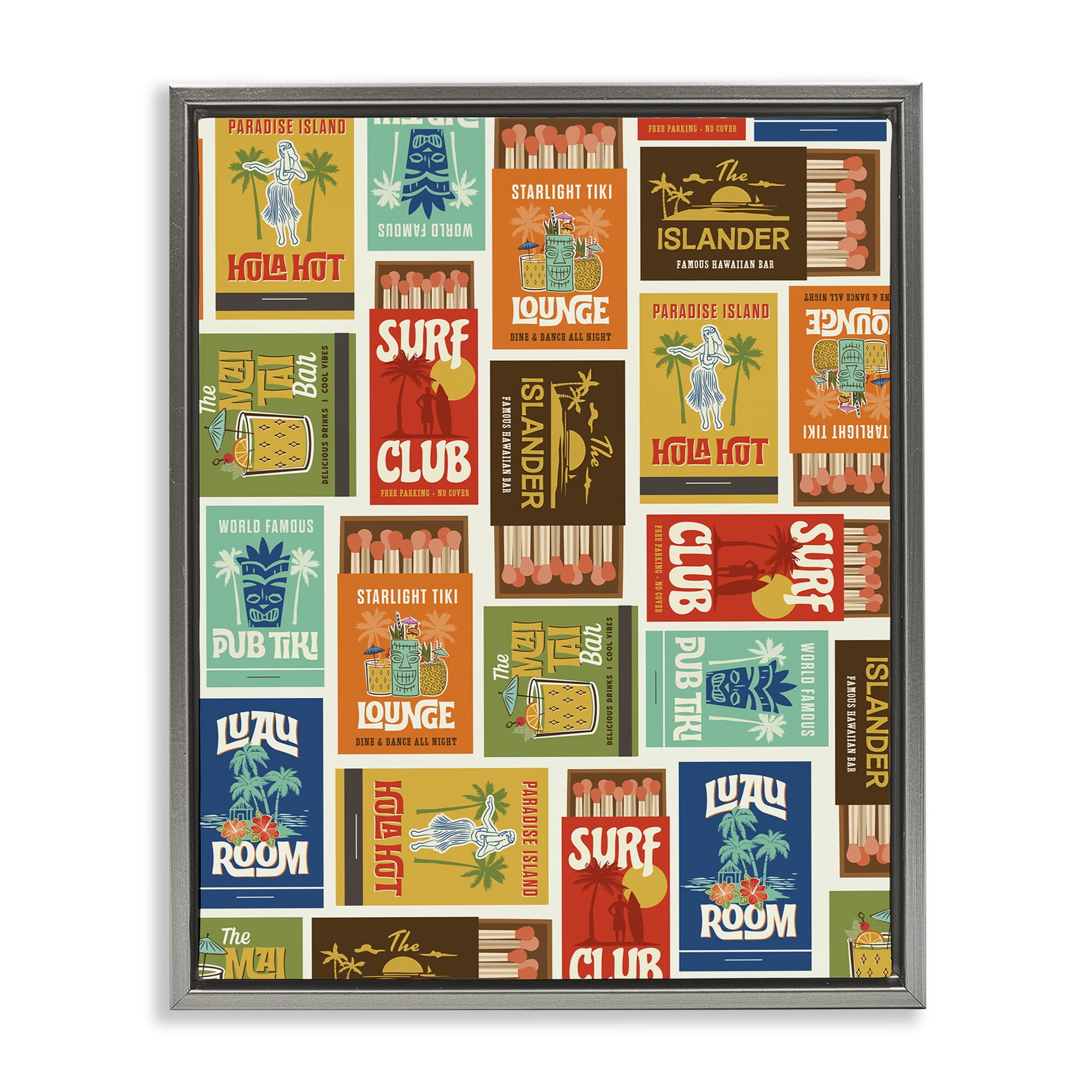 Stupell Industries Vintage Tropical Match Boxes Gray Framed Floater Canvas Wall Art, design by Emily Dumas