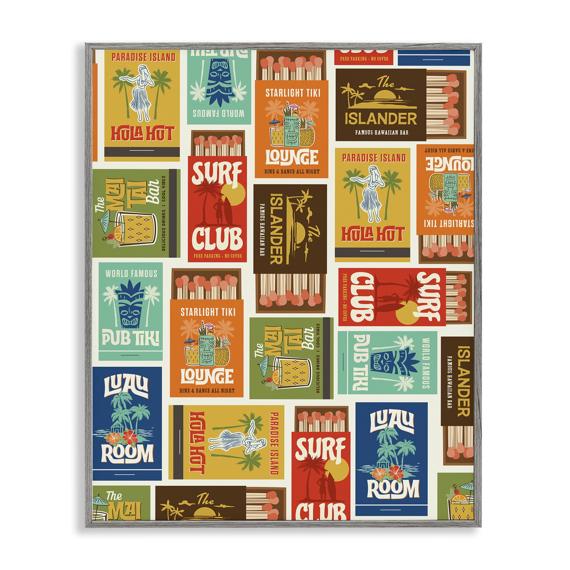 Stupell Industries Vintage Tropical Match Boxes Gray Framed Giclee Art, design by Emily Dumas